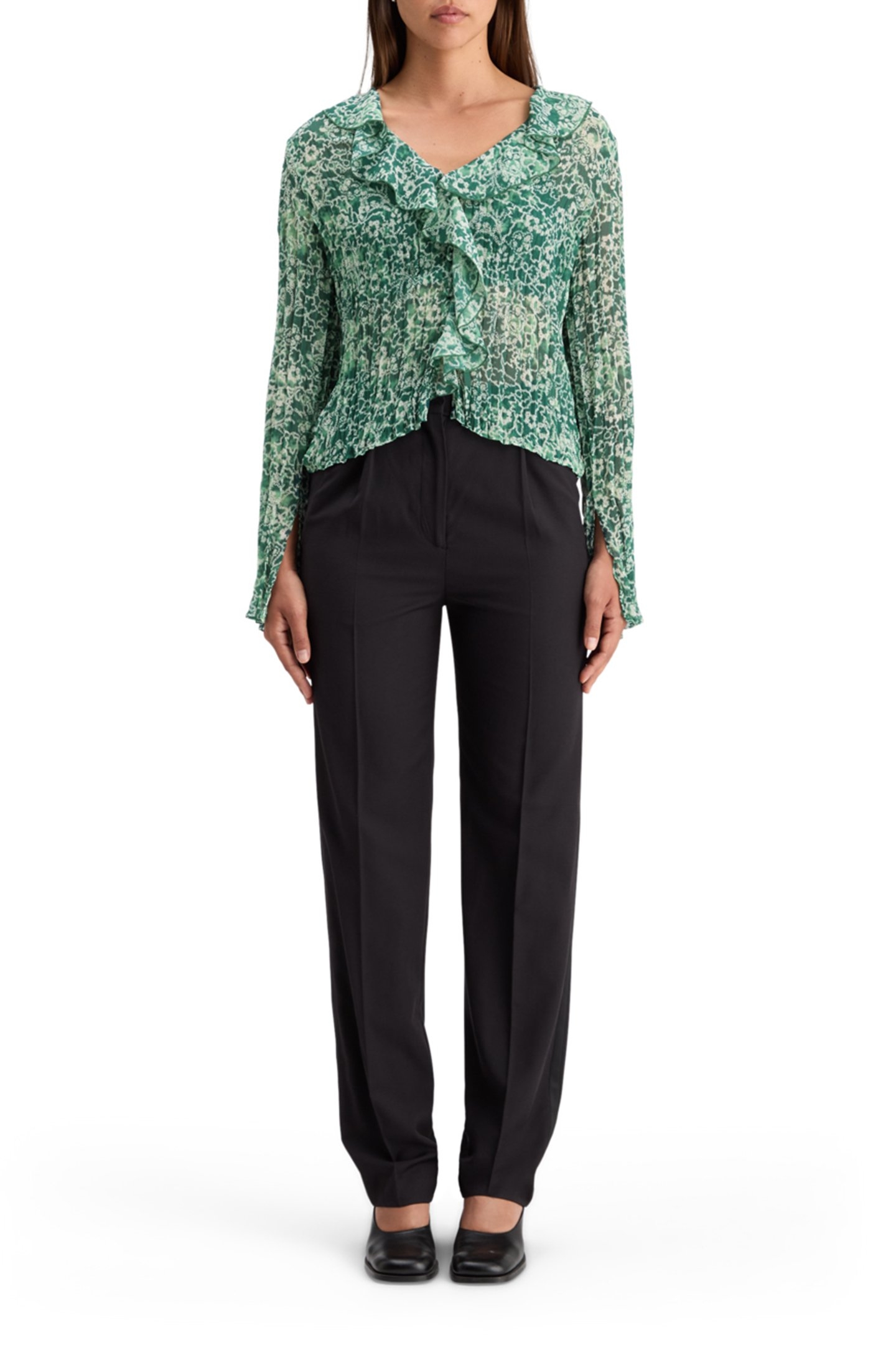 RUFFLED TOP SHIBORI FLORAL GREEN 3