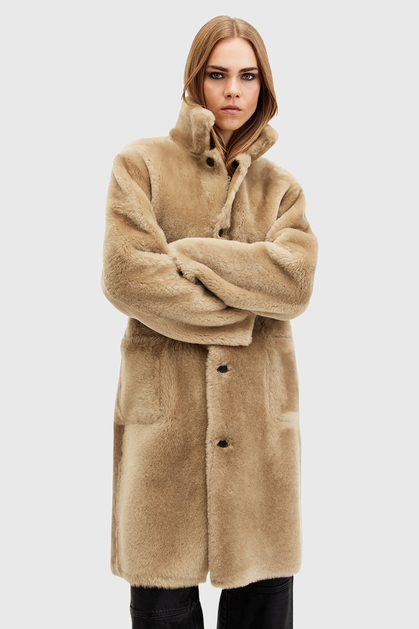 SERRA SHEARLING COAT TAUPE BROWN 1