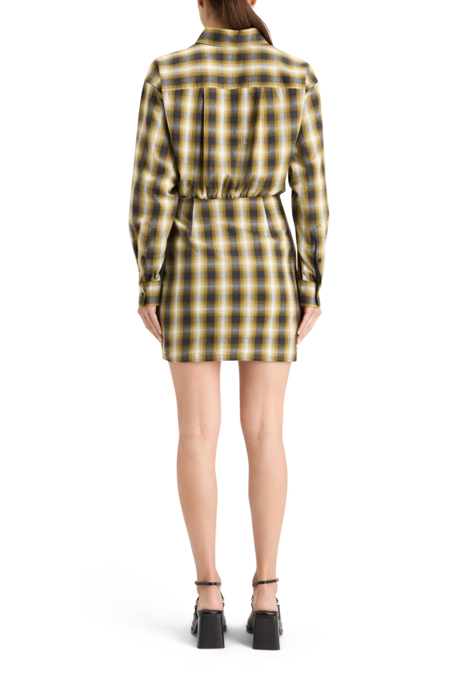 FLANNEL MINI WRAP DRESS OLIVE CHECK 2