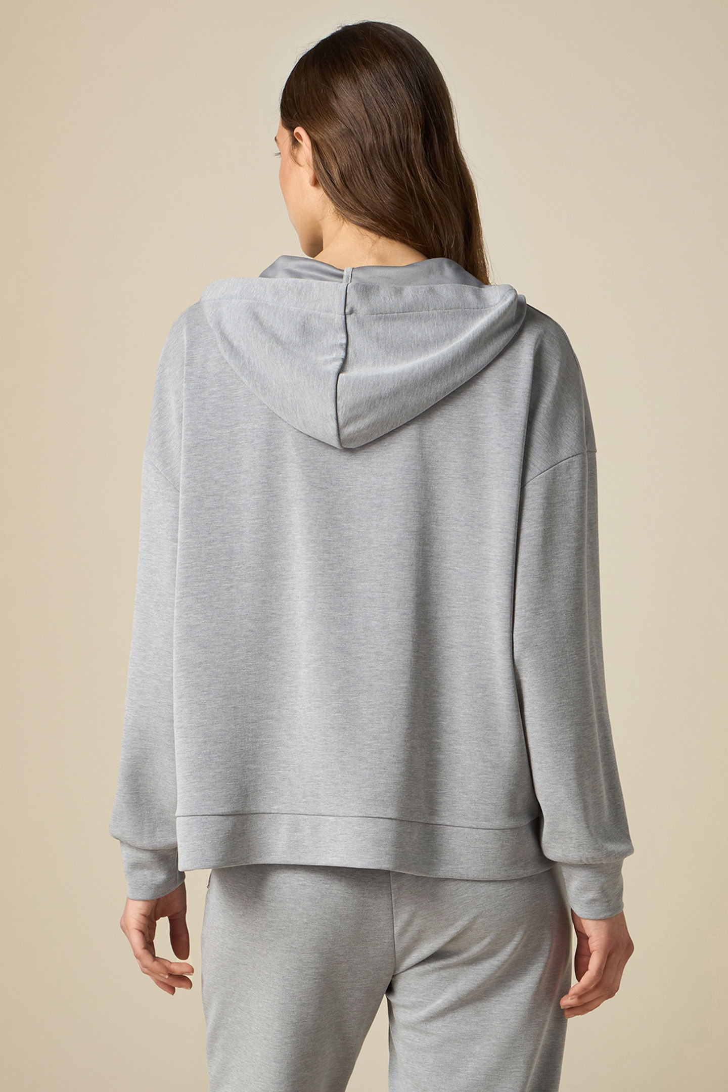 MODAL BLEND FLEECE WITH HOOD AND ZIPPER GREY 2