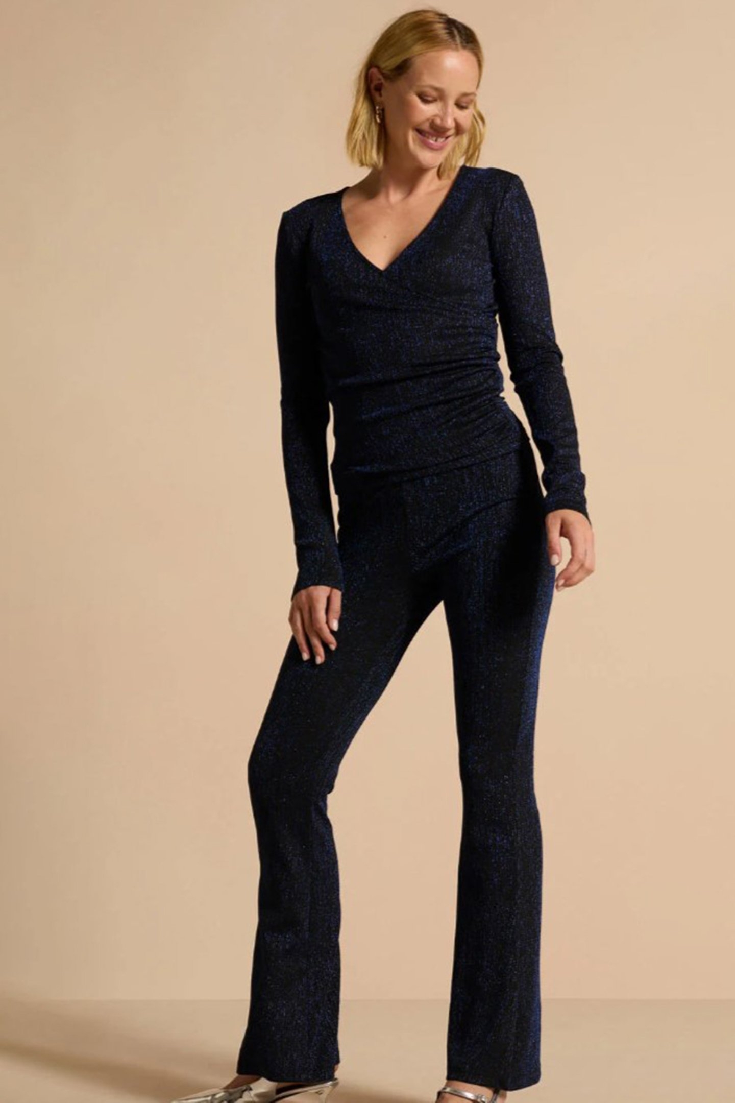 FAY LUREX STRIPE FAKE WRAP TOP BLUE 1