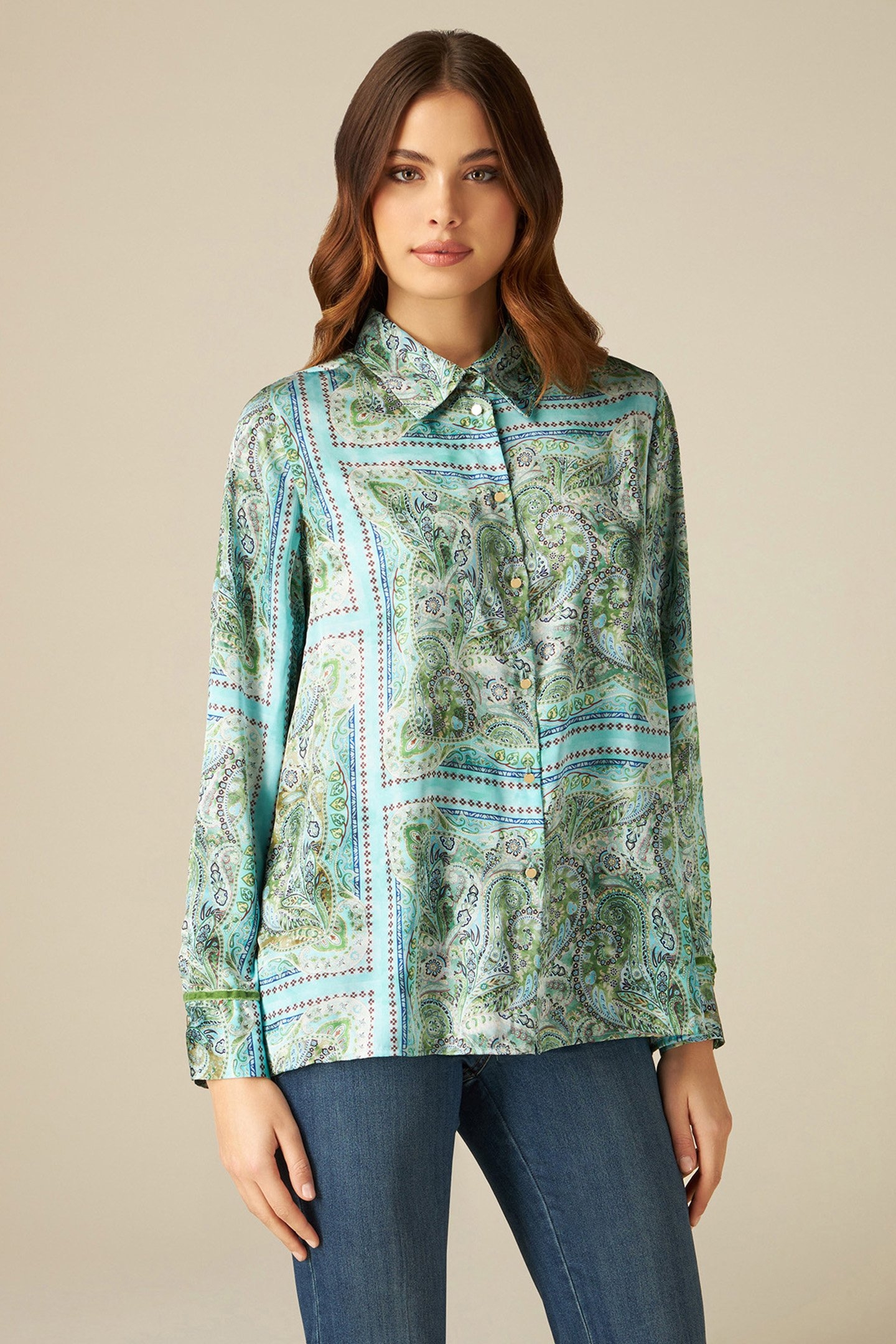 PATTERNED SATIN SHIRT GREEN 1