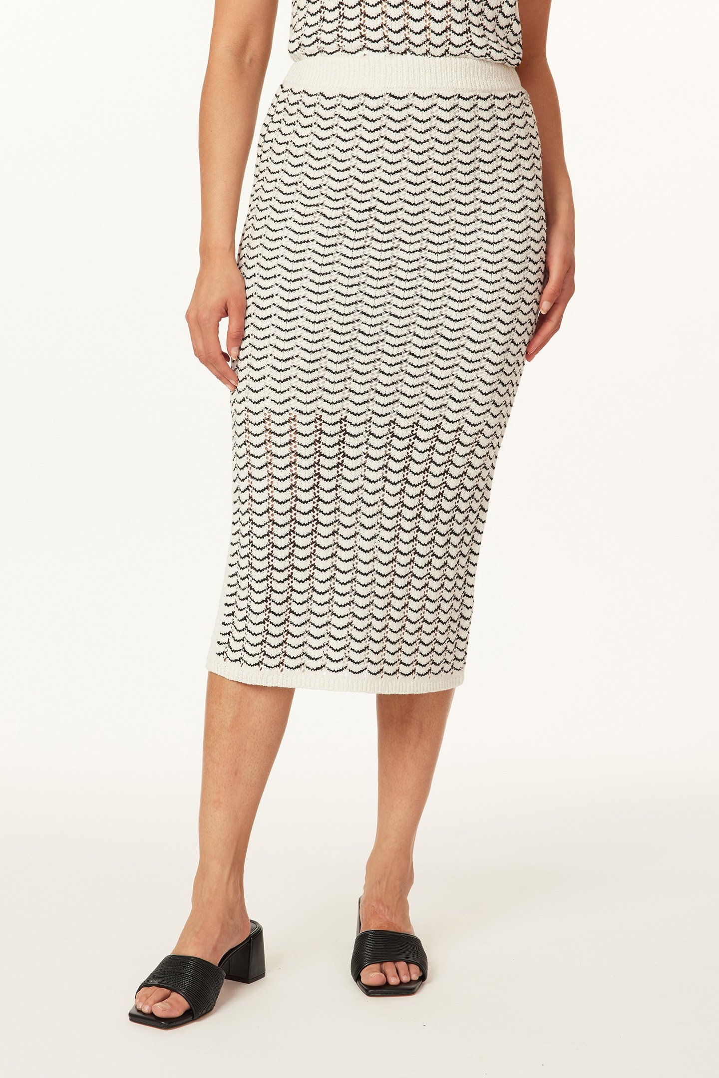 PENCIL SCALLOP KNIT SKIRT SUGAR SWIZZLE / BLACK NIGHT 1