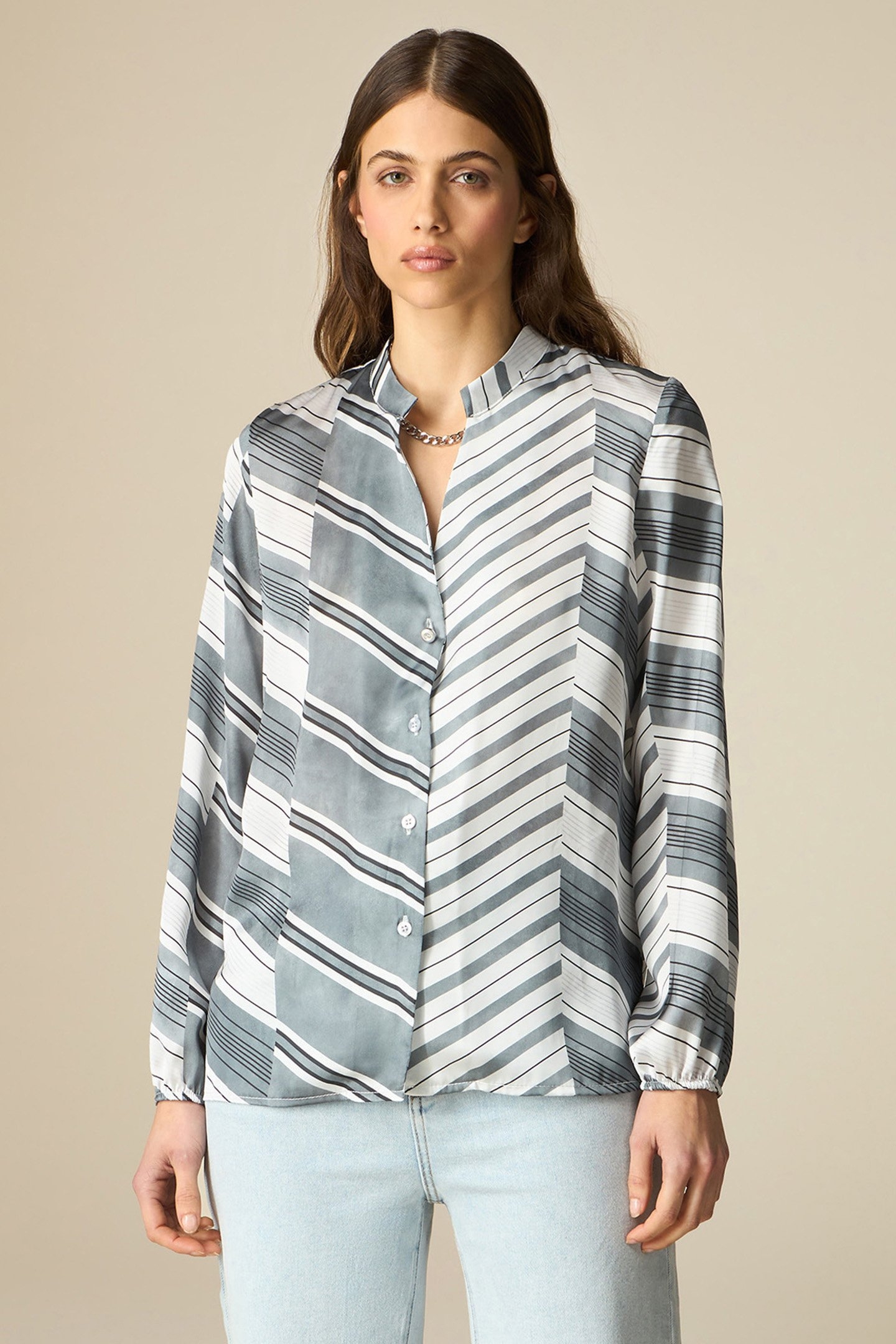 PATTERNED SATIN SHIRT GREY 1