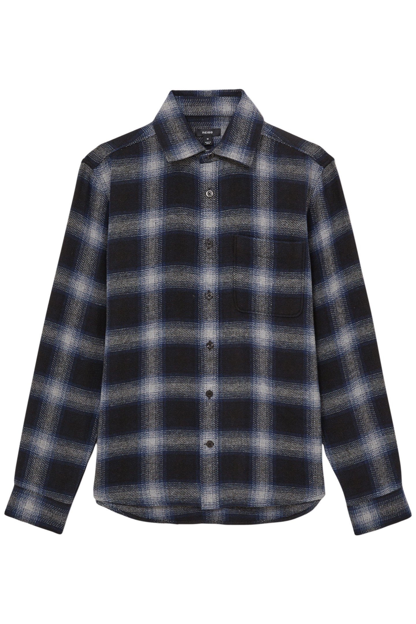 CROSBY LS WOOL CHECK PATCH POCKET OVERSHIRT NAVY MULTI 3