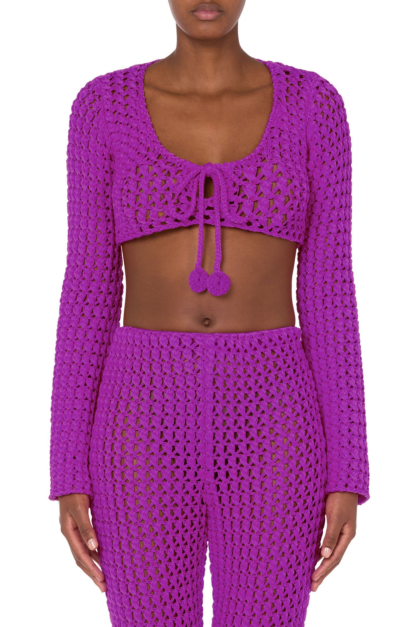 CROCHET EFFECT COTTON RIBBON CROP TOP PURPLE 1