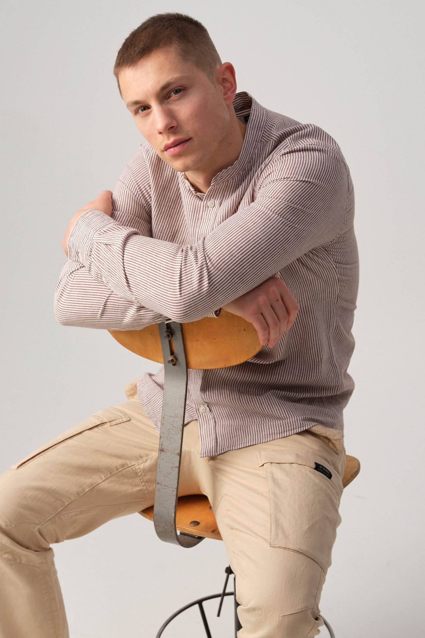 JEROEN CASUAL OVERHEMD LM TOASTED COCONUT STRIPE 4