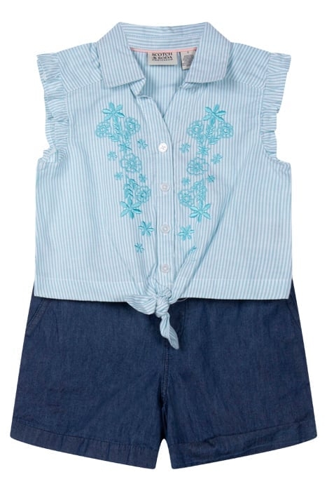 S&S BIG GIRLS 2PC TOP & DENIM SHORT SET BLEACHED AQUA 1