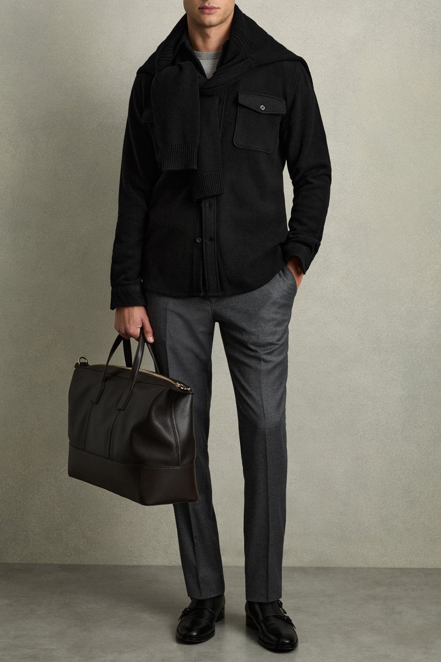 DEMARI LS TWIN POCKET WOOL OVERSHIRT BLACK 1