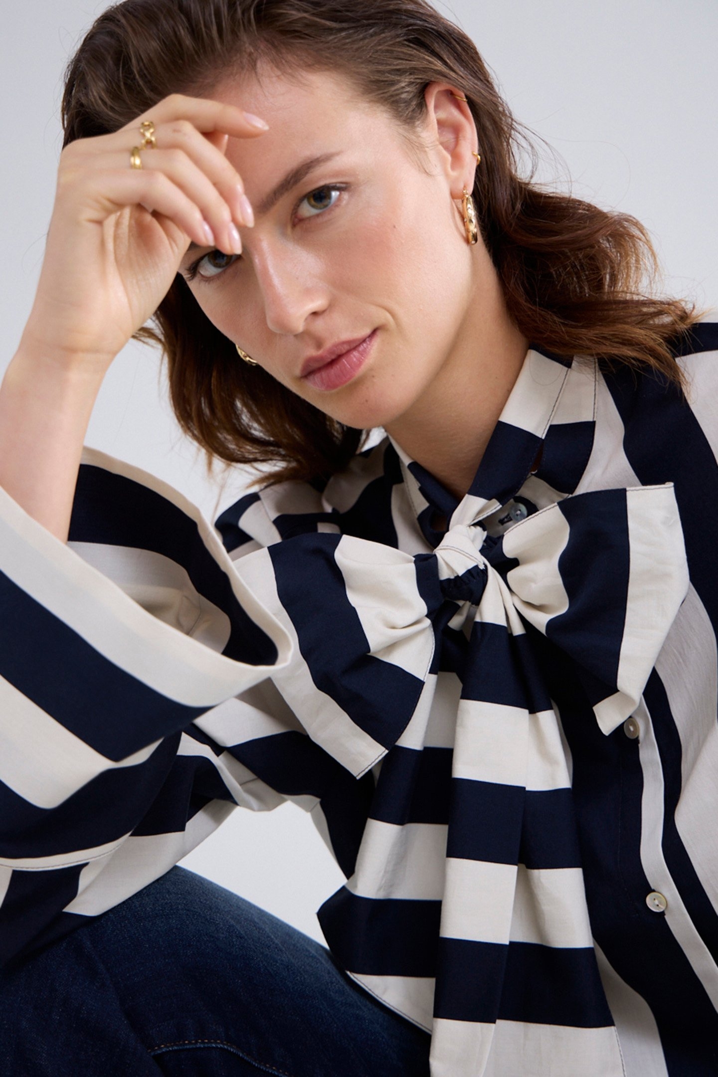 BLOUSE BOW STRIPE PRINTED MIDNIGHT BLUE 4