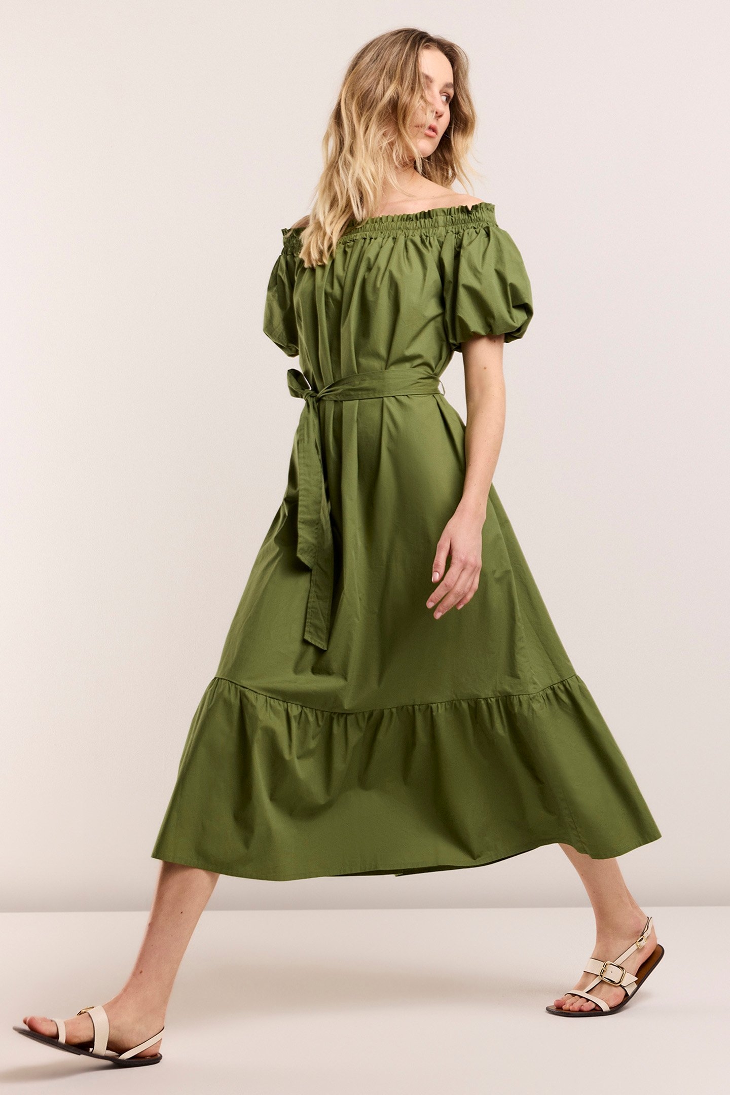 OFF SHOULDER DRESS OLIVE GREEN 1