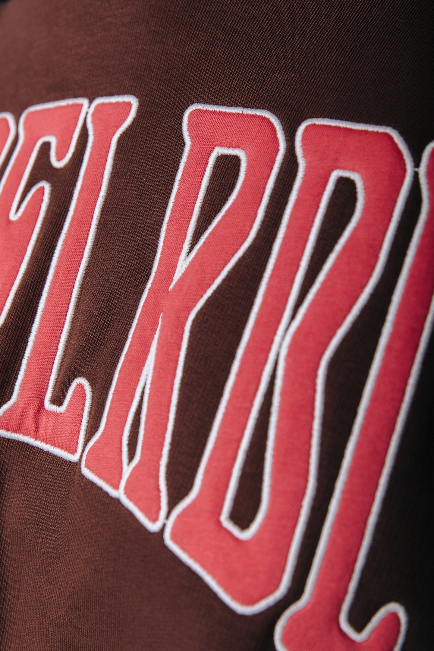 CLRFL RBL PATCH RAW EDGE CROPPED HOODIE BROWN 5