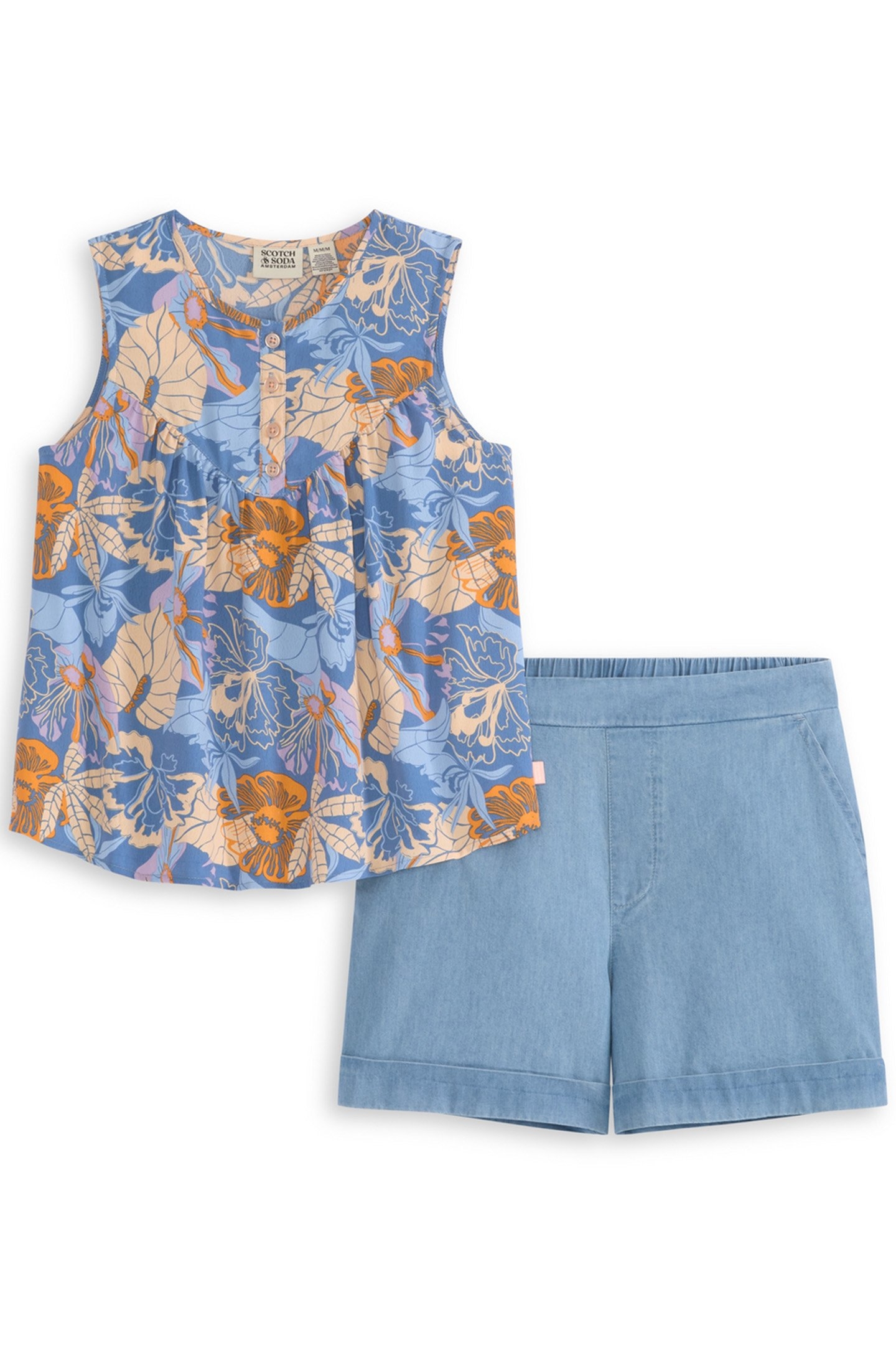 S&S BIG GIRLS 2PC TOP & DENIM SHORT SET BLUE/GREY 1