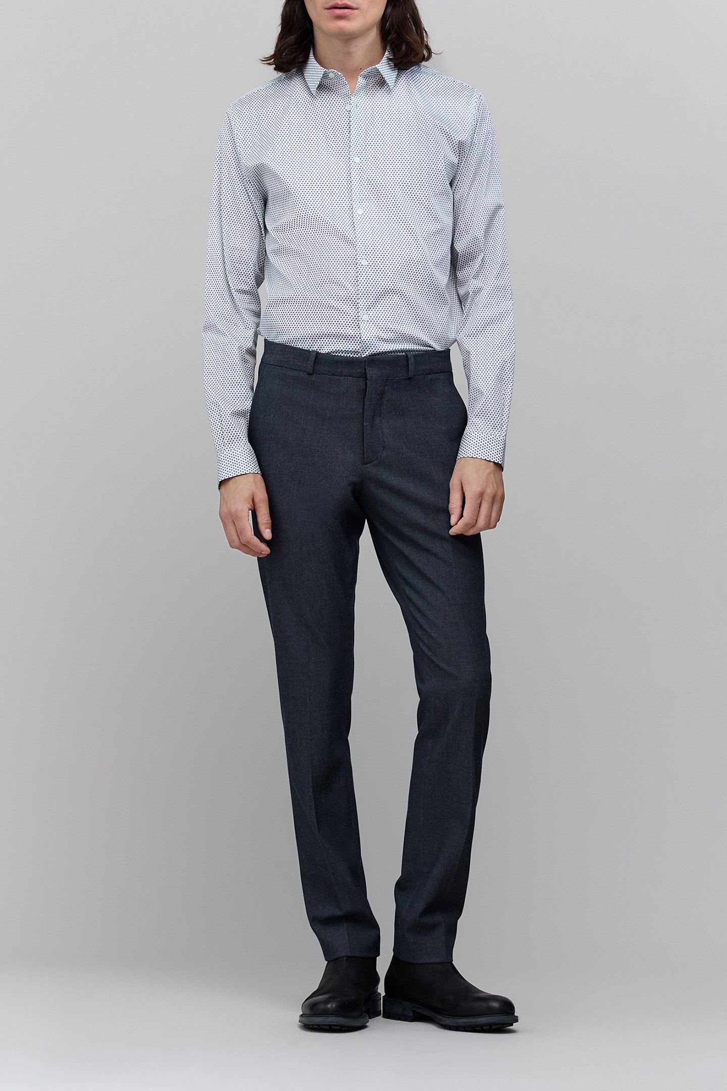 OFF-WHITE SLIM SHIRT WITH NAVY POLKA DOT PRINT 3