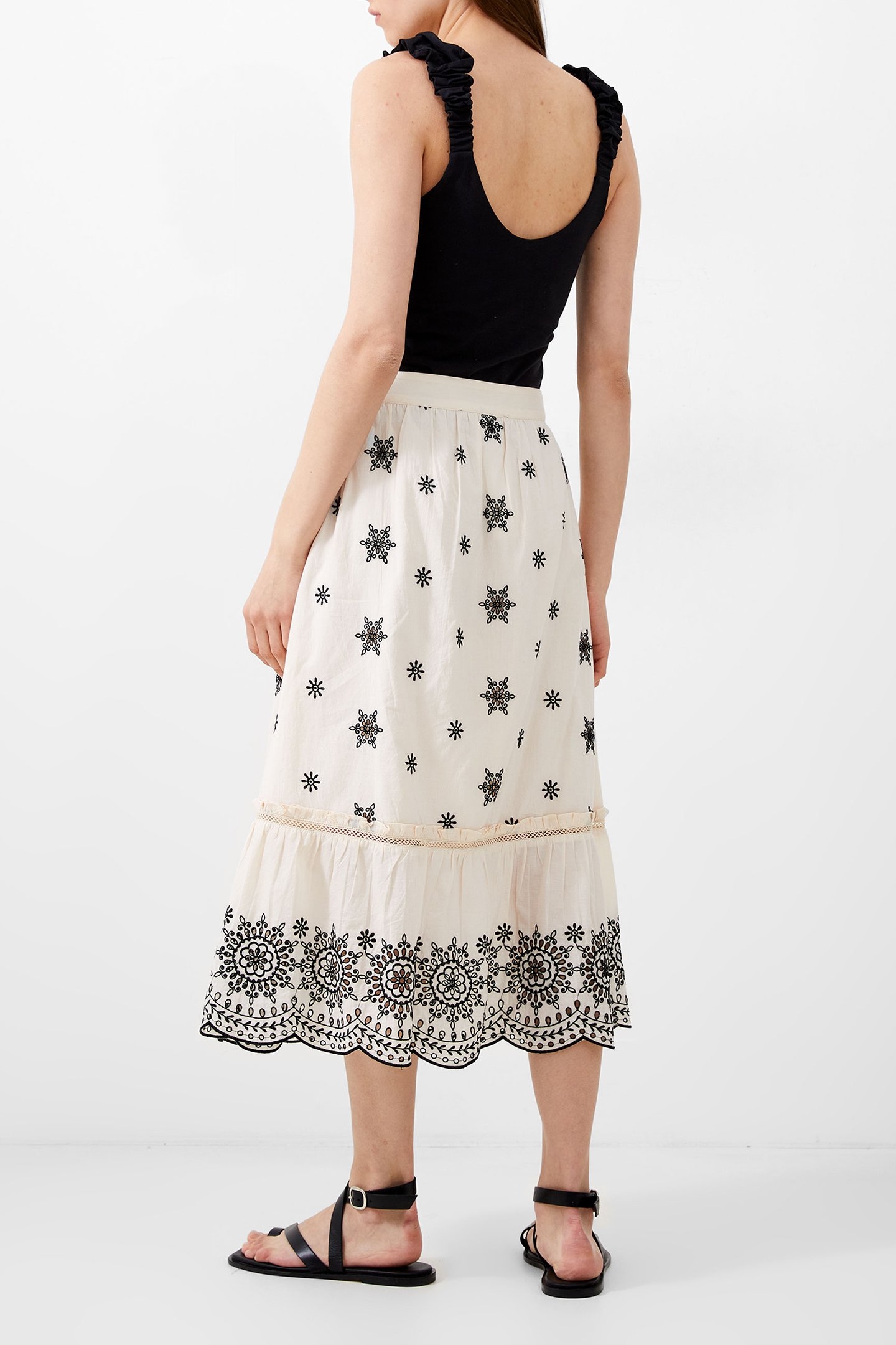EMBROIDERED FELICITY SKIRT CLASSIC CREAM/BLACK 3