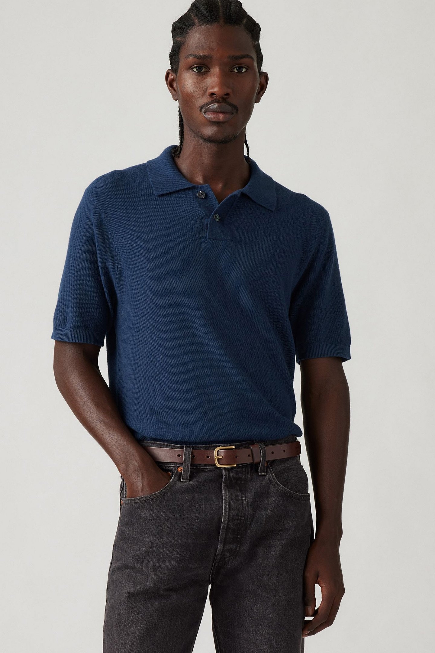 SWEATER KNIT POLO LINEN SEED STITCH DRES 1