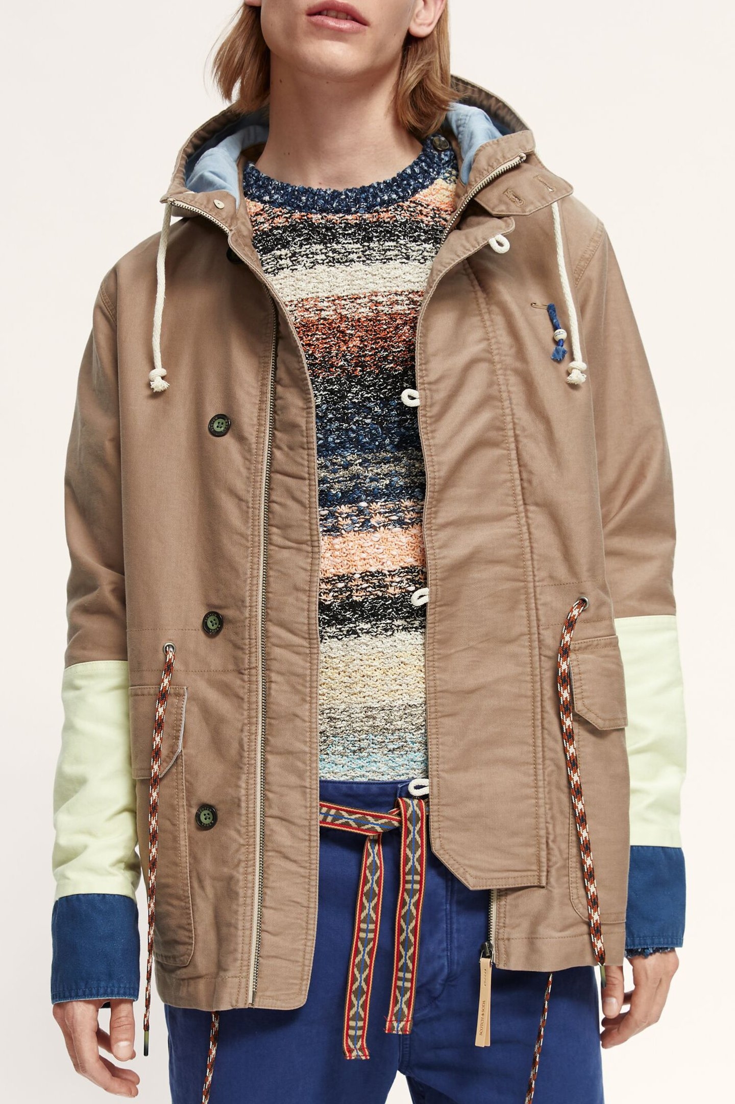 WASHED HOODED COLOUR BLOCK JACKET IN ORGANIC COTTON COMBO A 7