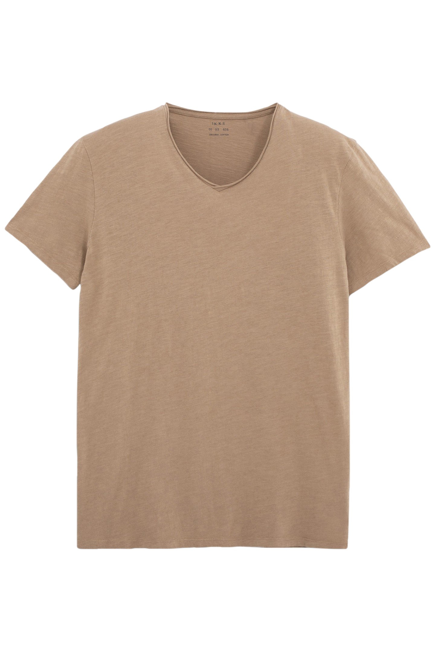 BEIGE ORGANIC COTTON ESSENTIAL V-NECK T-SHIRT 3