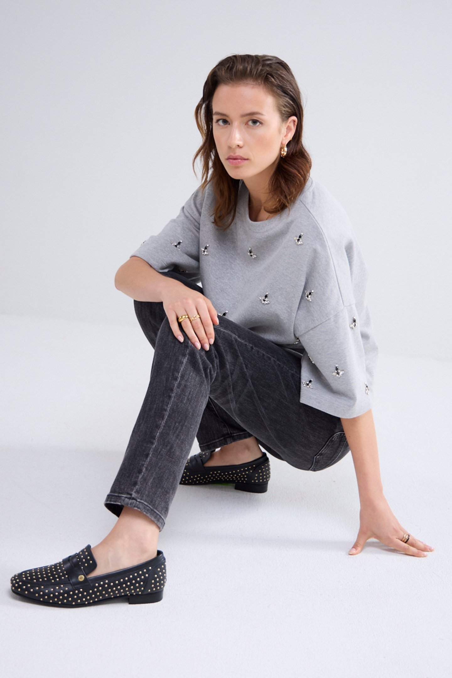 LEATHER STUDDED LOAFER BLACK 3