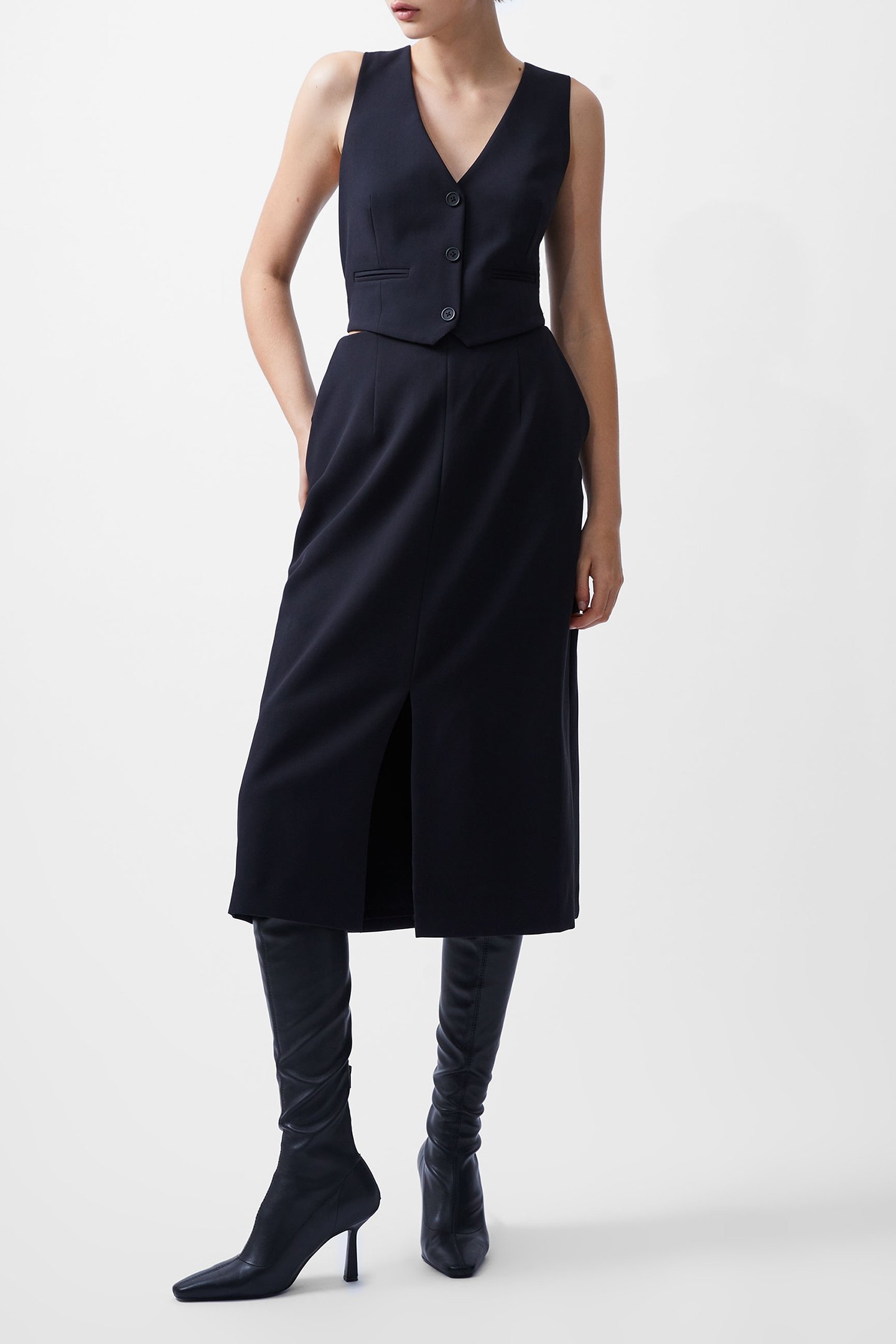 GEMMA TWILL WAISTCOAT DRESS BLACKOUT 1