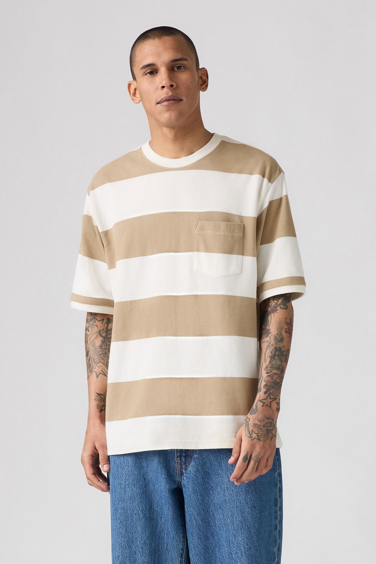 HALF SLEEVE PIQUE TEE RIGBY STRIPE CHINO 1