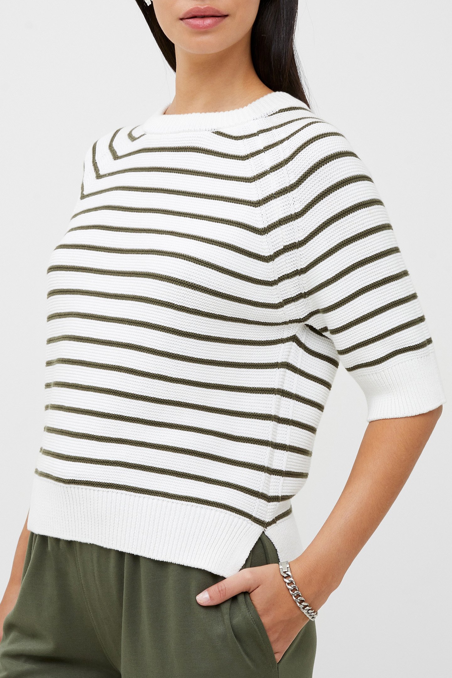 LILY MOZART STRIPE SHORT SU WHITE/OLIVE NIGHT 4