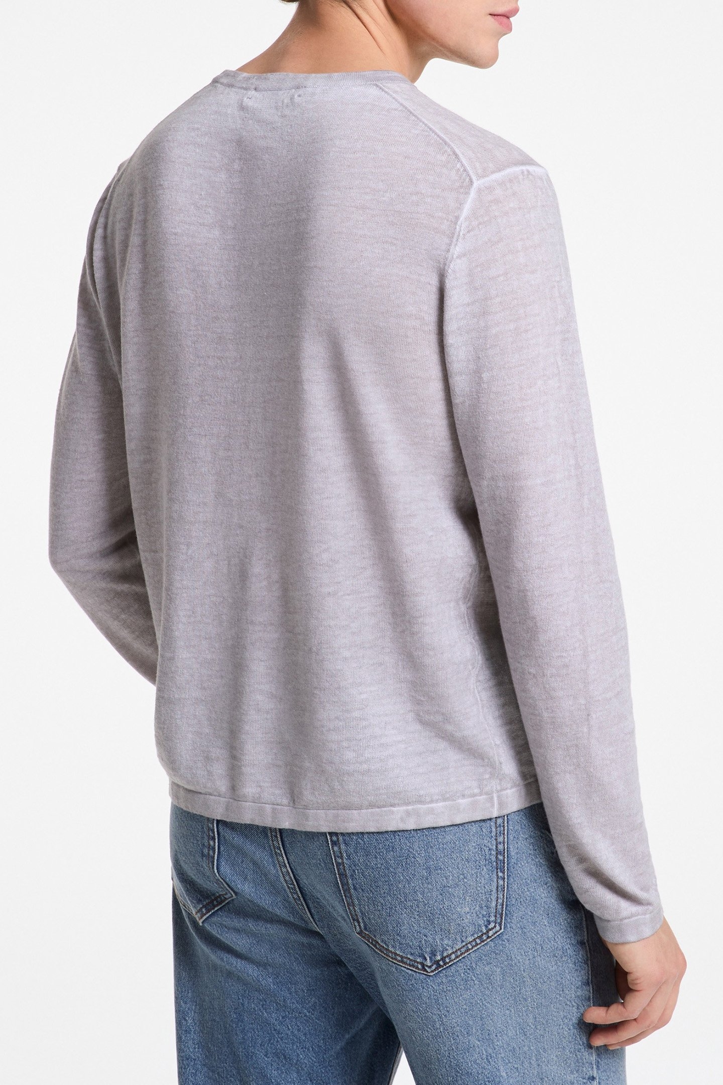 LONG SLEEVE LINEN MIX CREW NECK TOP IN GREY 2