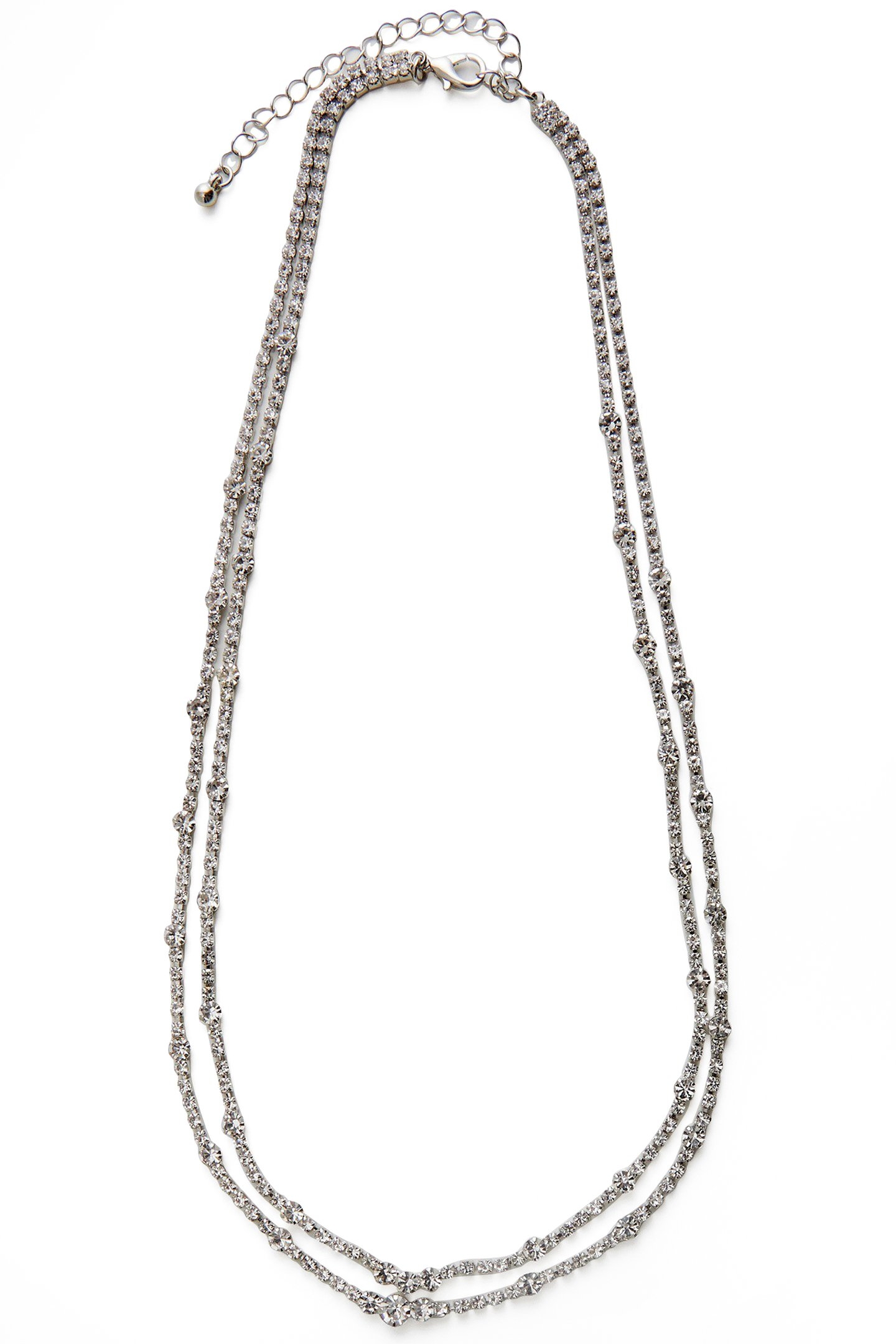DOUBLE ROW DIAMENTE NECKLACE SILVER/DIAMANTE 1