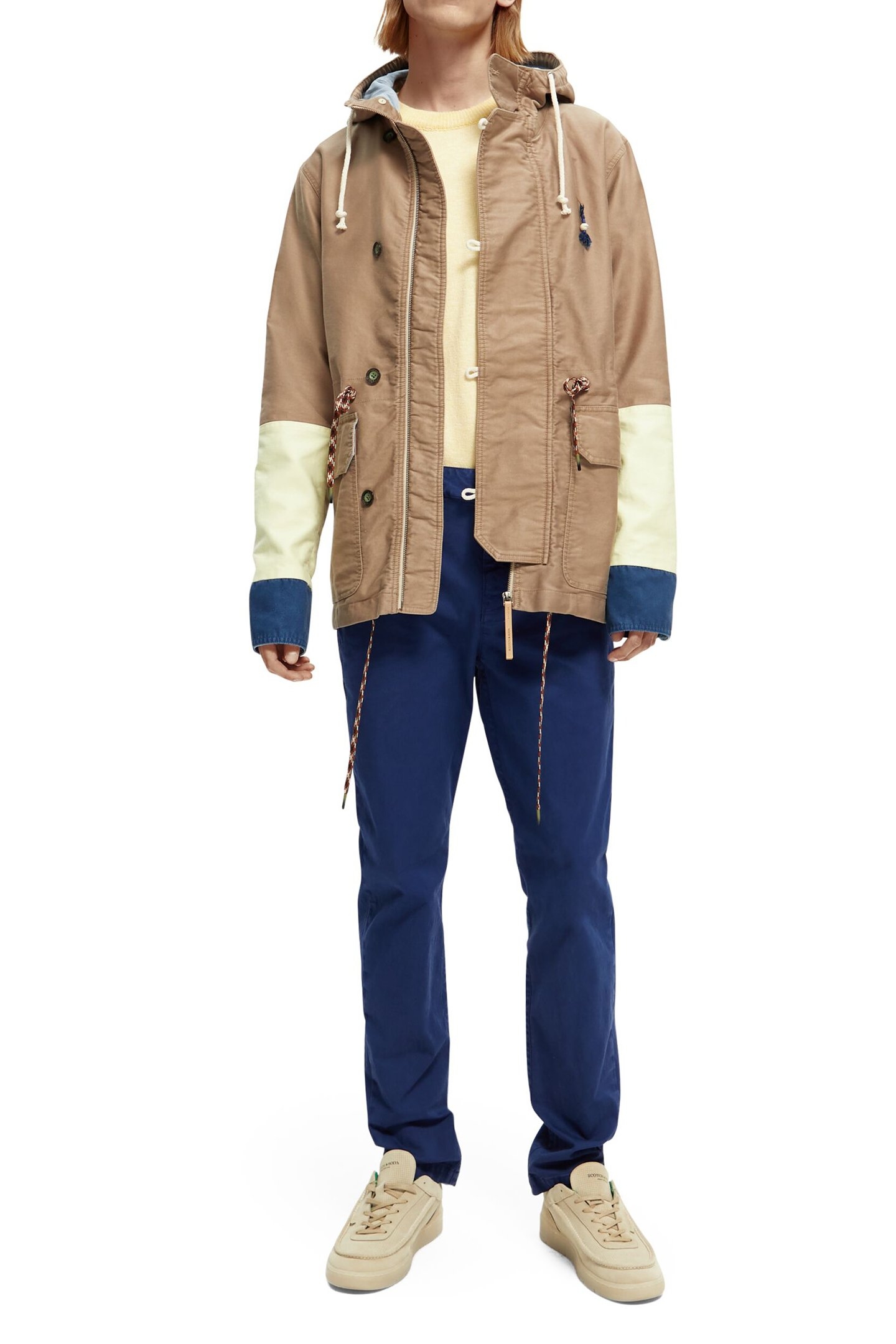 WASHED HOODED COLOUR BLOCK JACKET IN ORGANIC COTTON COMBO A 5