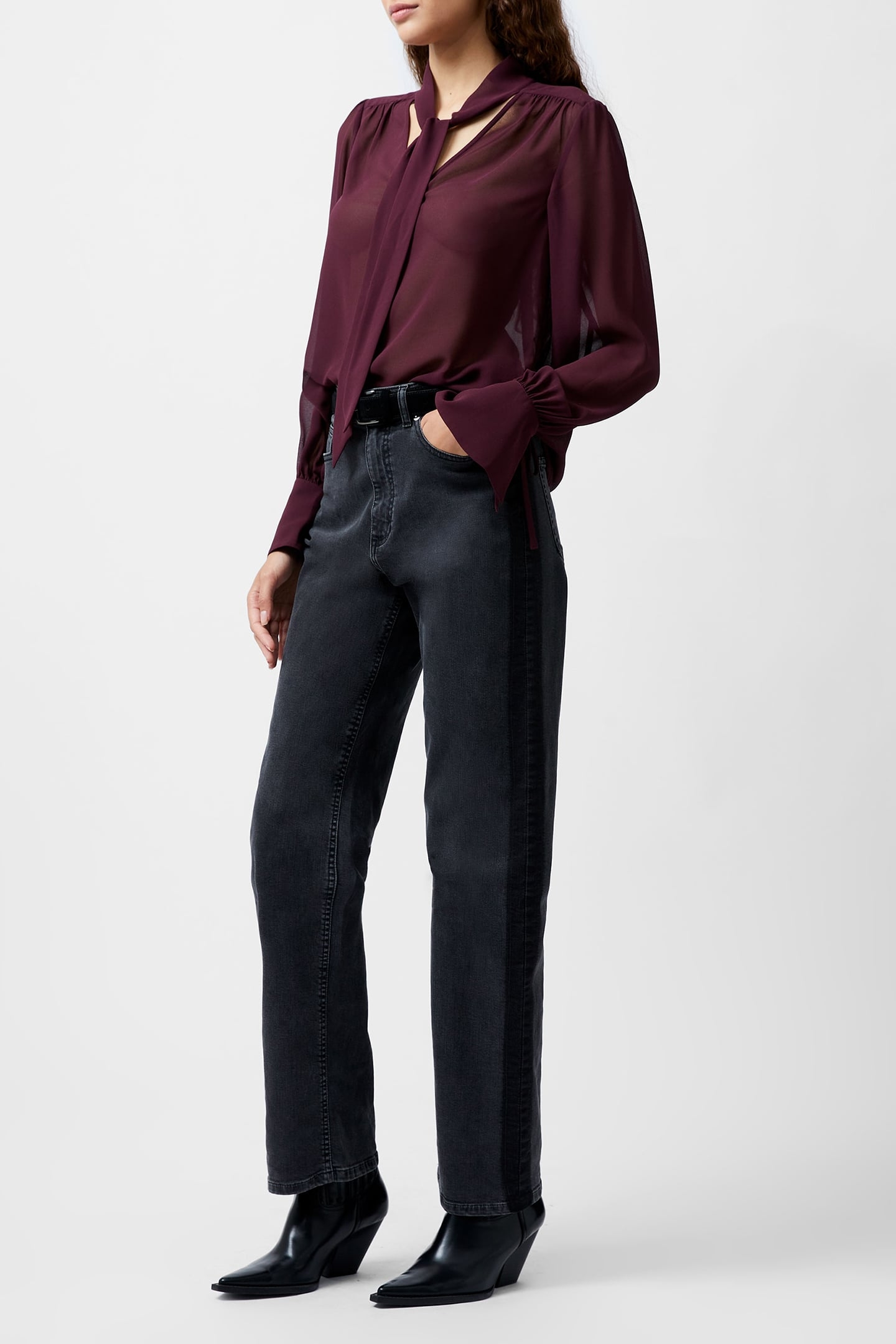 EDEN GGT LS TIE NK BLOUSE BURGUNDY RED 3