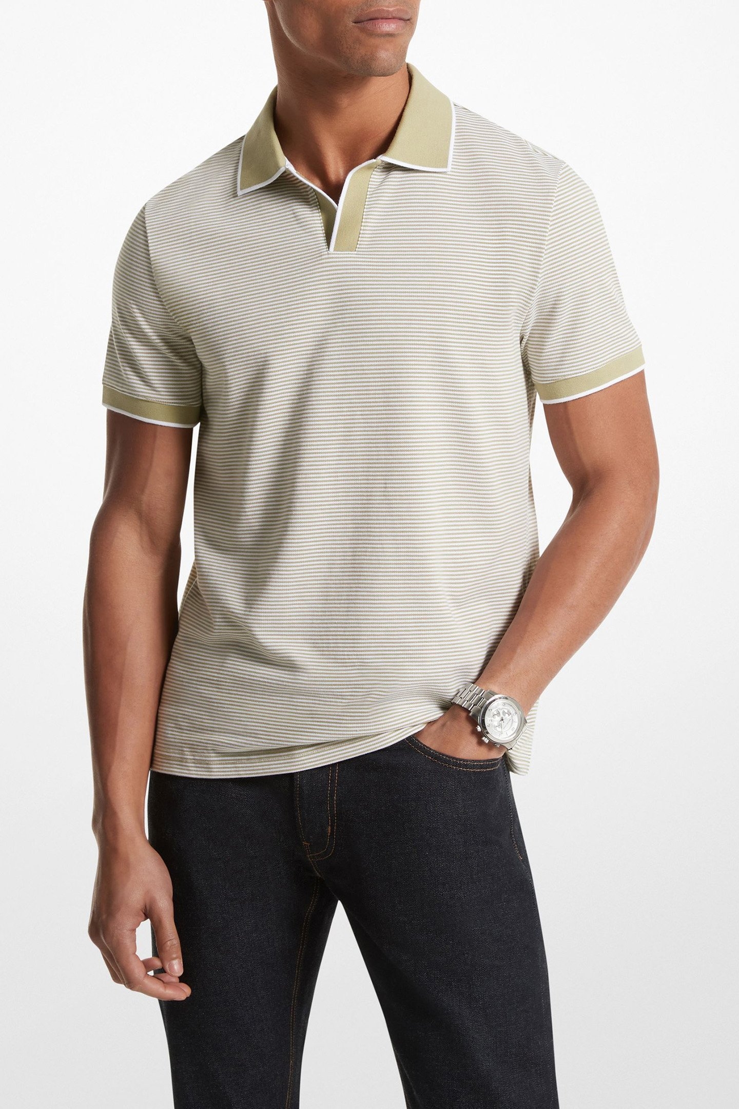 TEXTURED CASUAL POLO SHIRT IN LIGHT SAGE 1