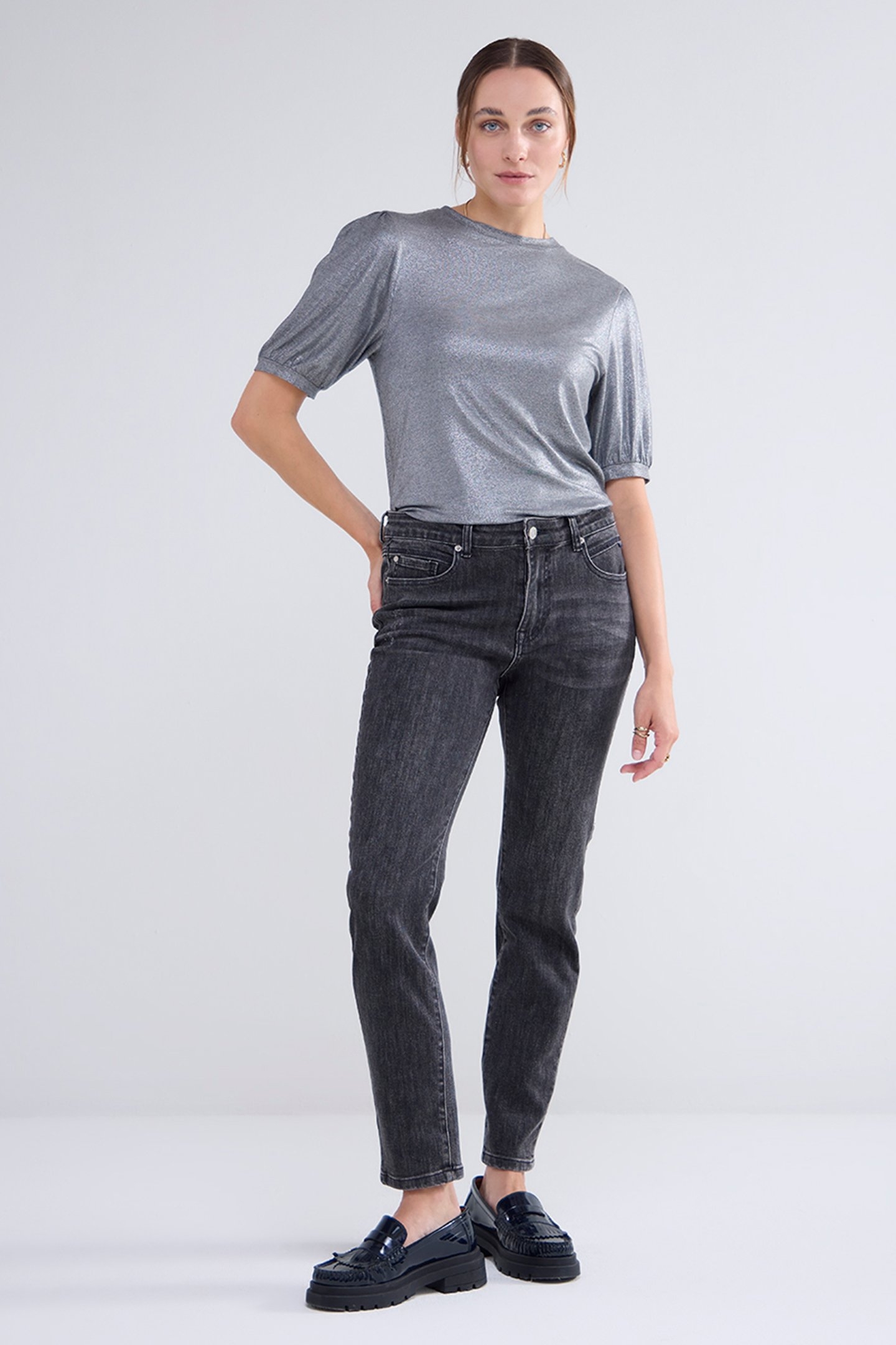 ROND NECK TOP METALLIC COATED JERSEY GREYS 1