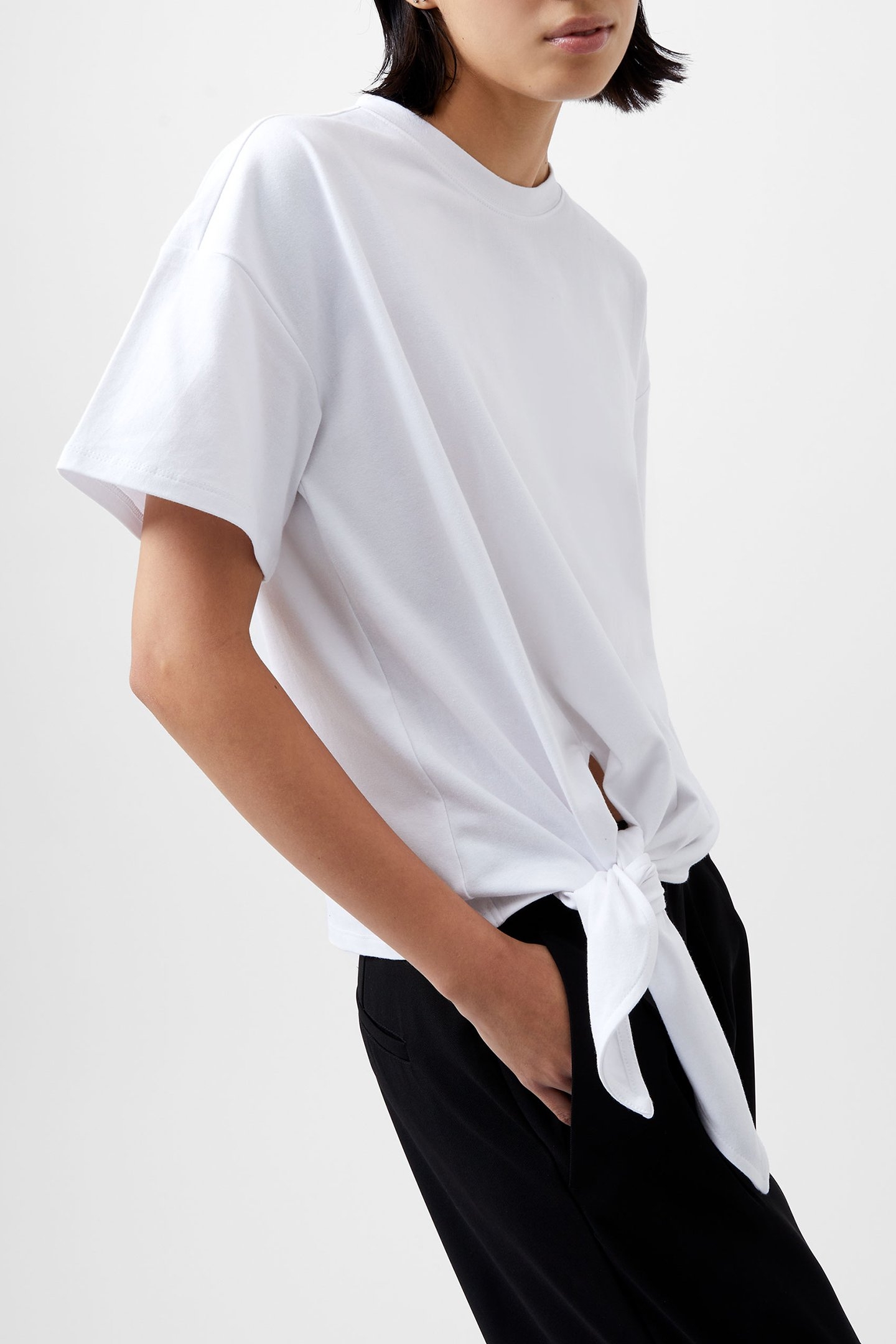 RALLIE TIE DETAIL T SHIRT LINEN WHITE 4