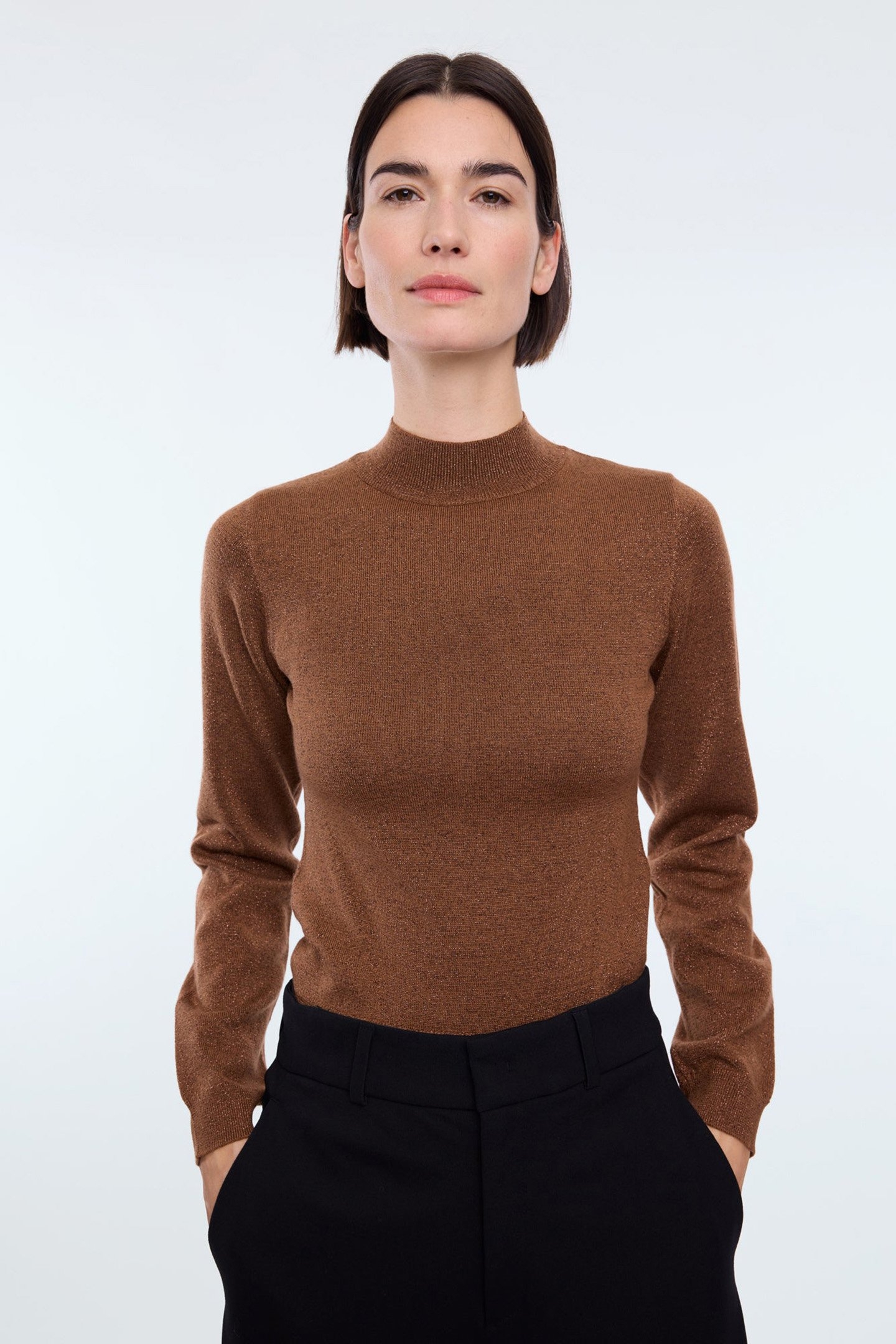 TRUI MOCKNECK SPARKLE LONGSLV HAZELWOOD BROWN 1