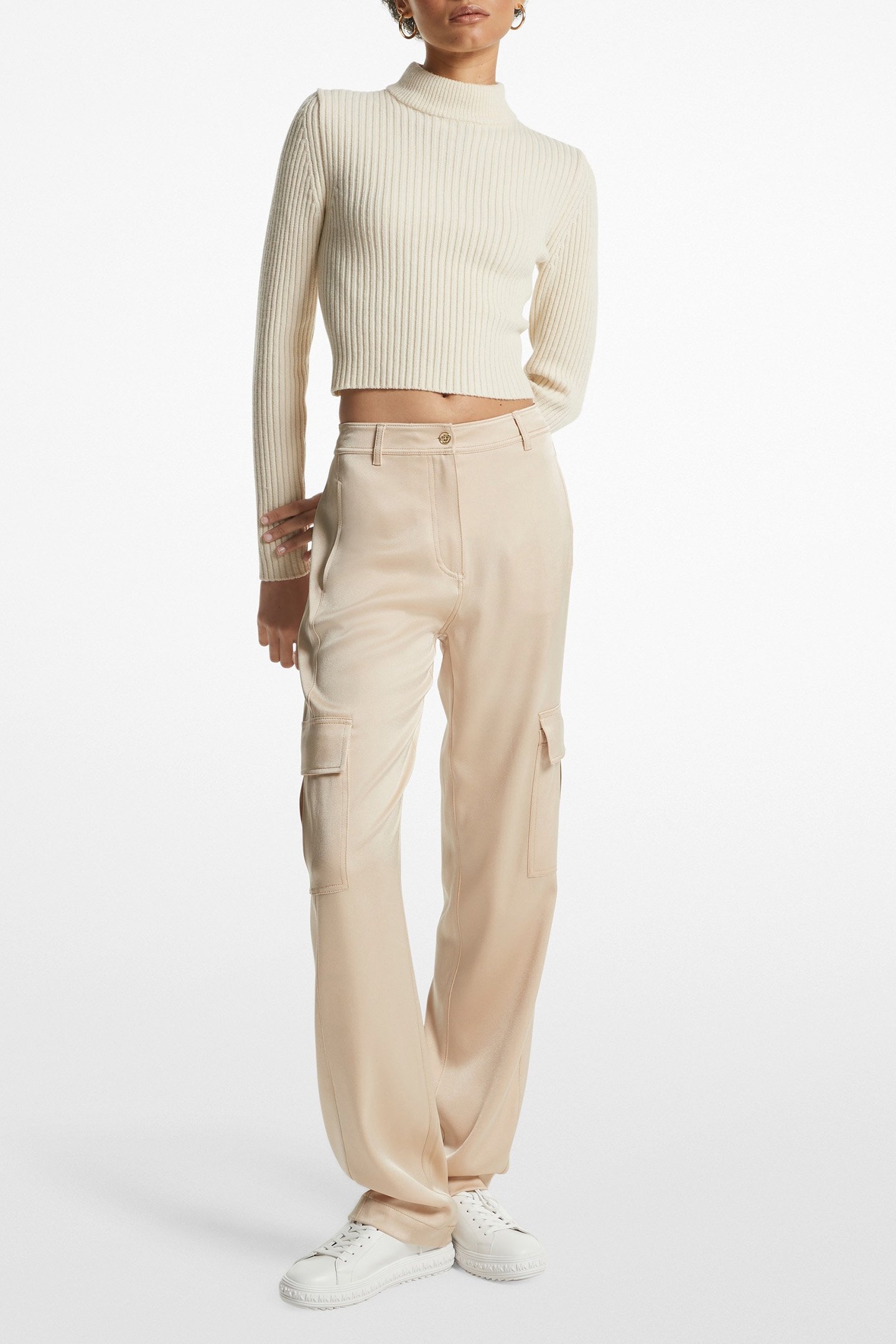 SATIN CARGO TROUSERS IN BEIGE 1