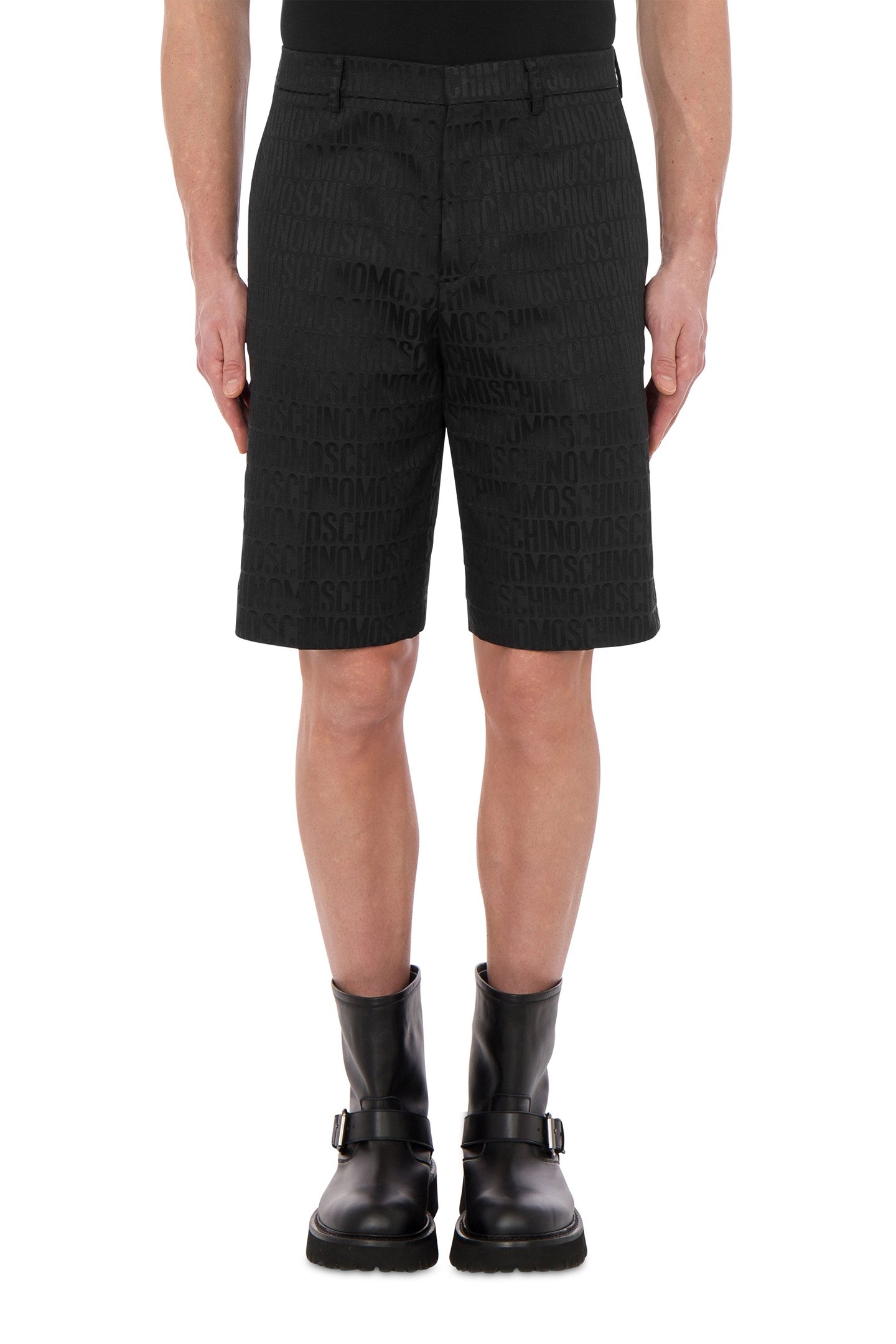 ALLOVER LOGO JACQUARD NYLON BERMUDA SHORTS BLACK 1