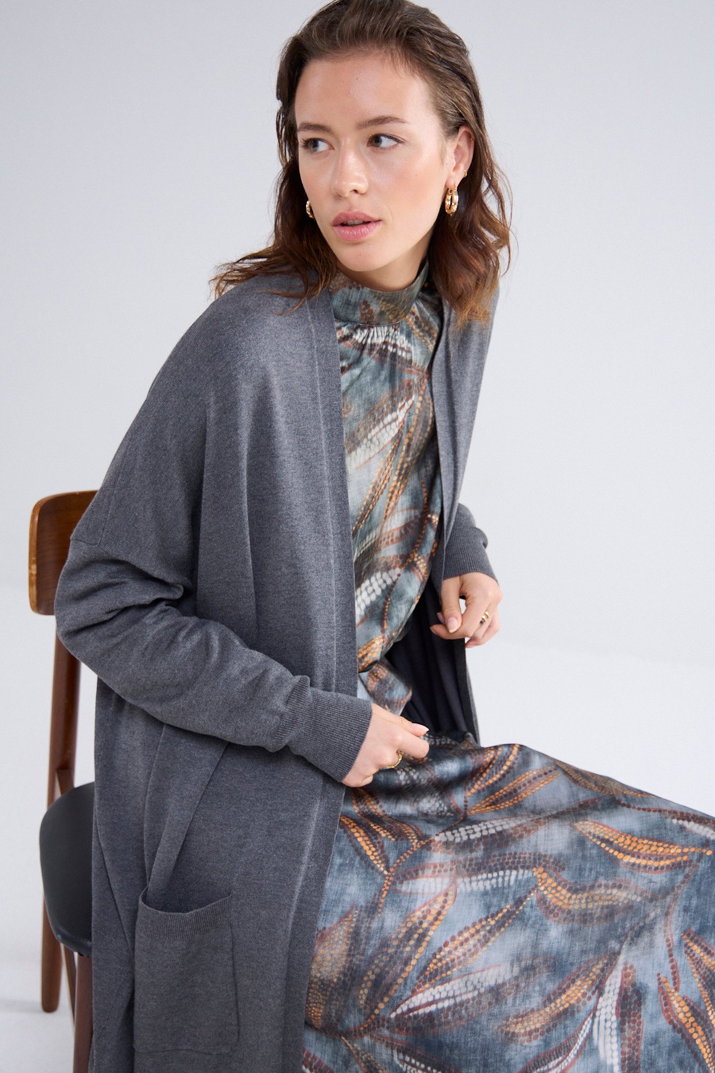 LONG CARDIGAN SOFT VISCOSE POLYAMIDE KNIT GREYS 4