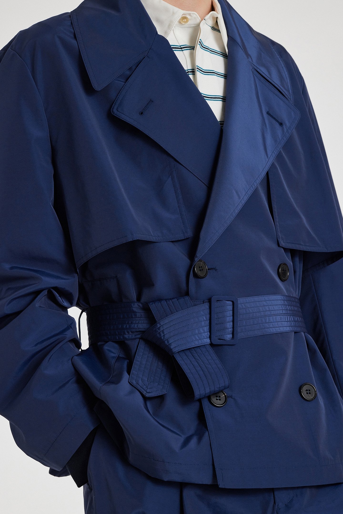 MENS SHORT COAT WITH BELT INDIGO 5