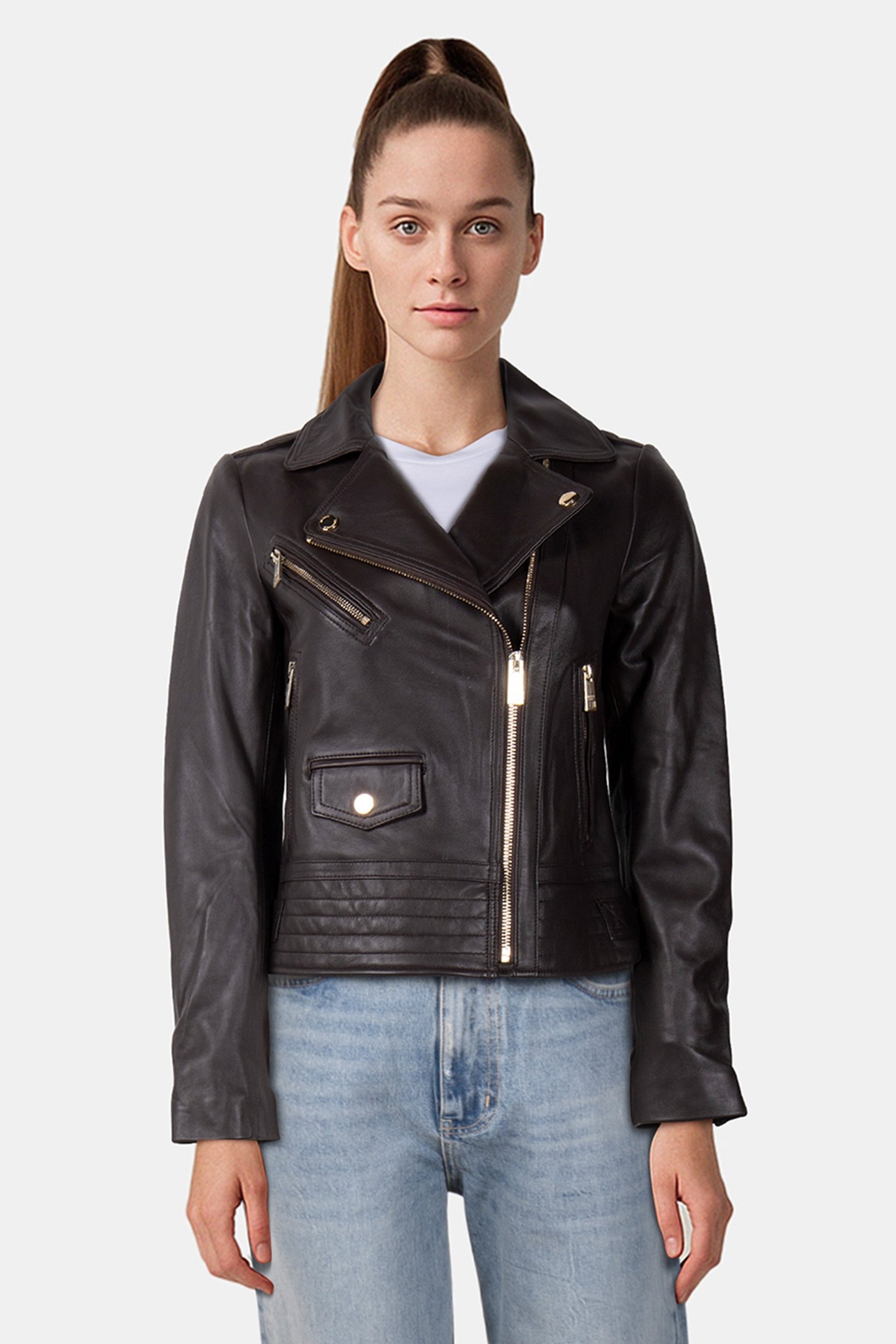 BIKER JACKET IN CHOCOLATE BROWN 1