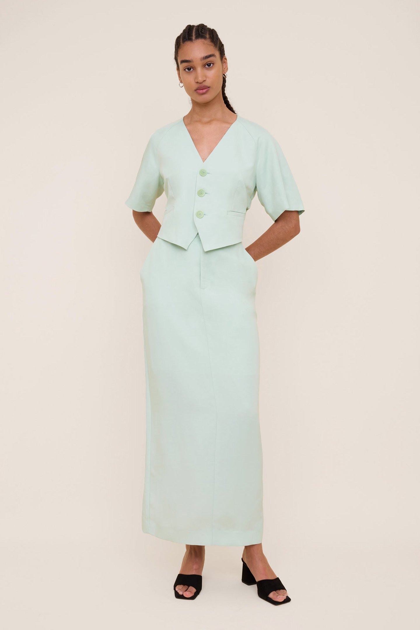 LINEN MAXI SKIRT MISTY BLUE 2