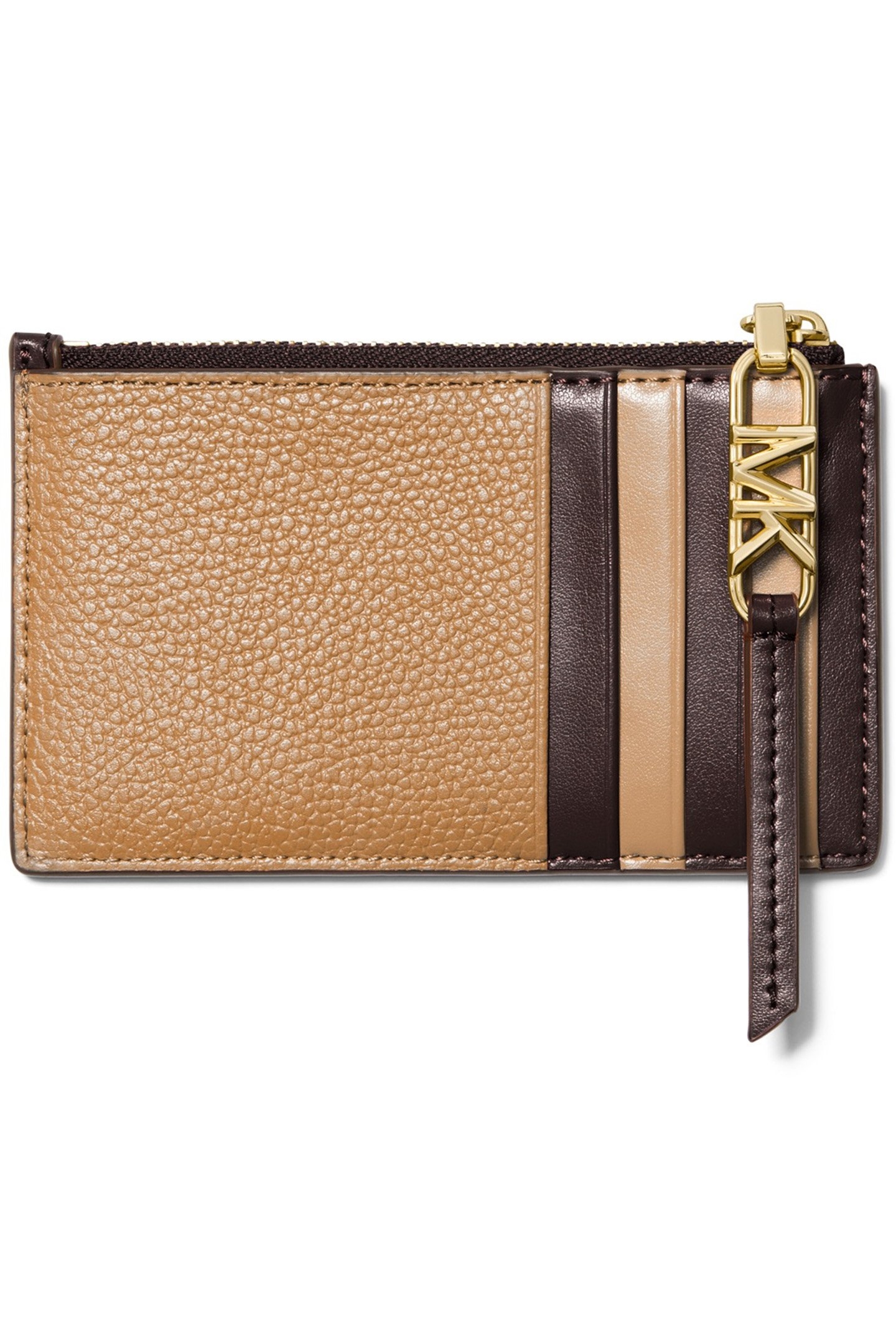 ZIP DETAIL CARD HOLDER IN CAMEL AND BROWN 2