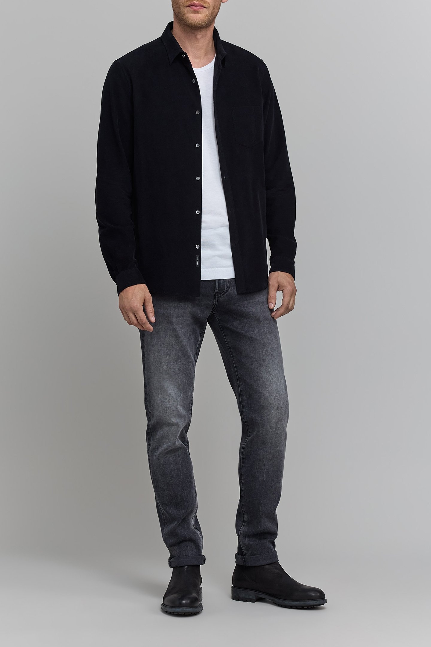 BLACK ORGANIC COTTON NEEDLECORD SHIRT 5