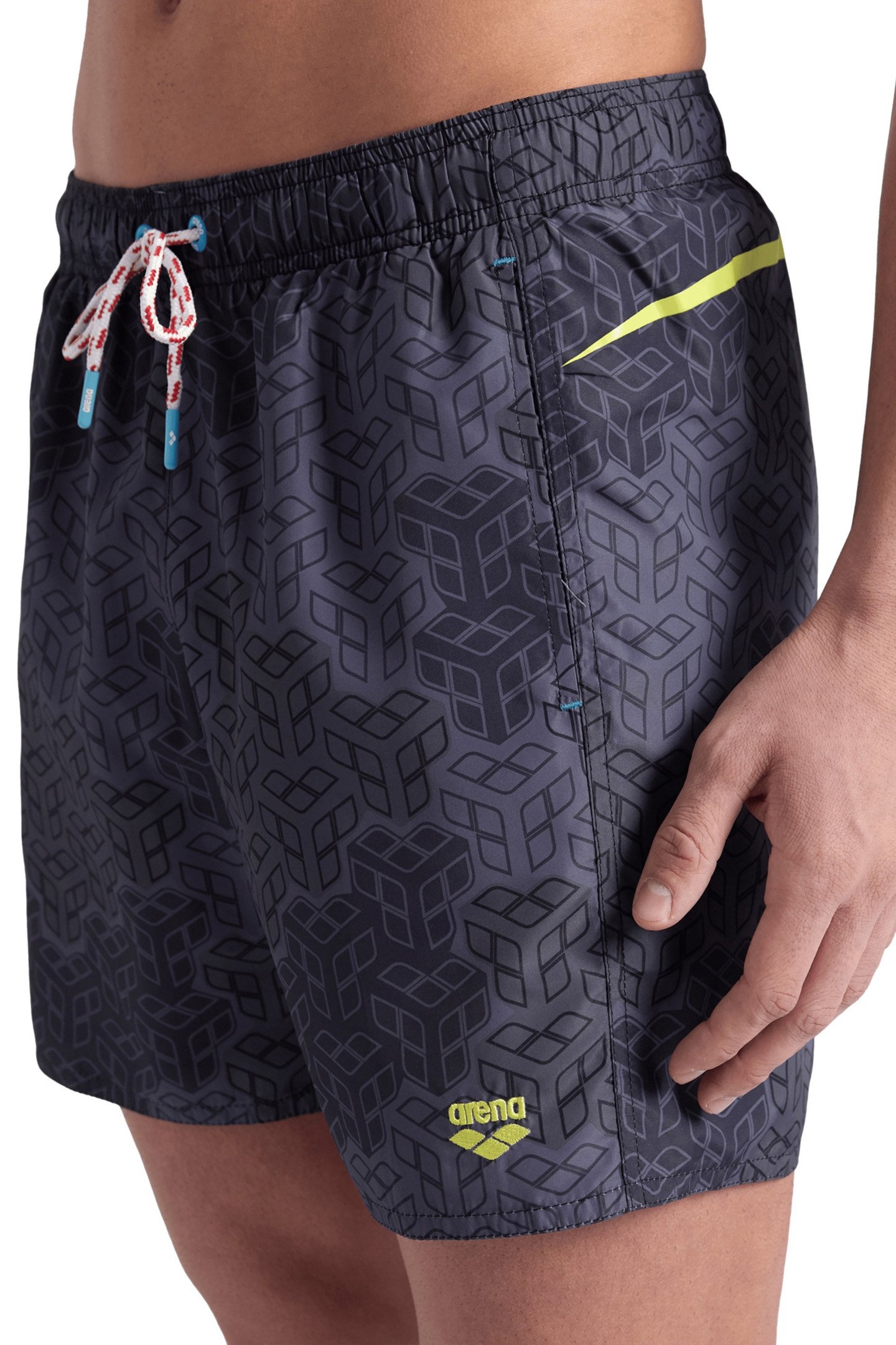 MEN'S ARENA PRO_FILE BEACH BOXER AO BLACK MULTI-SOFT GREEN 6