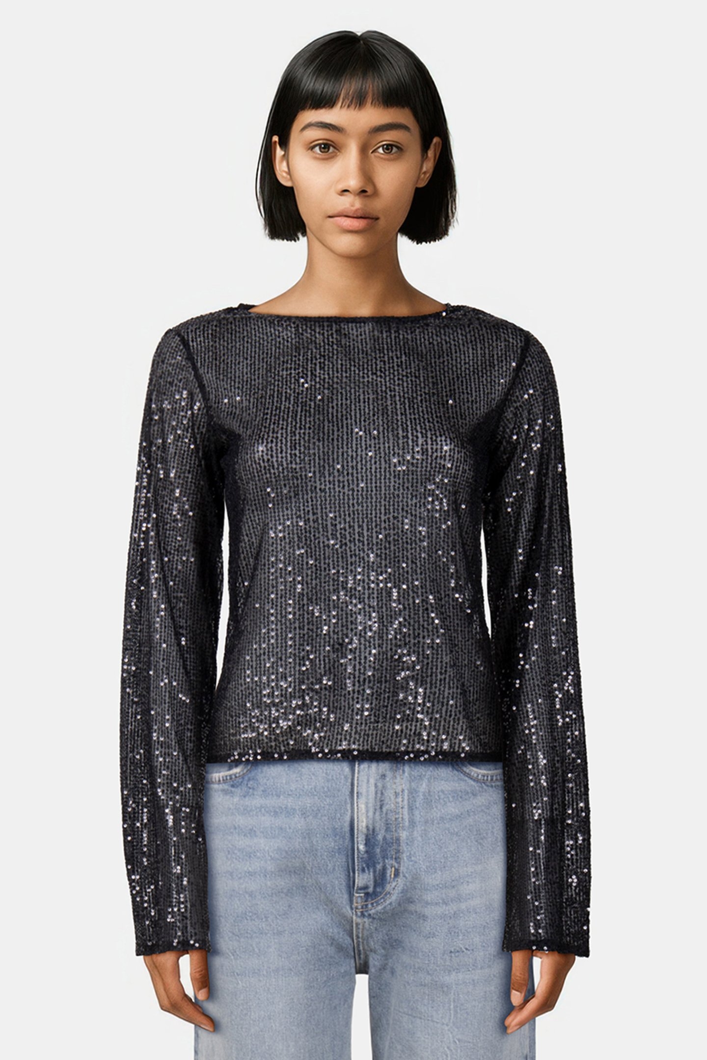 LADIES SEQUINS LONGSLEEVE BLACK 1