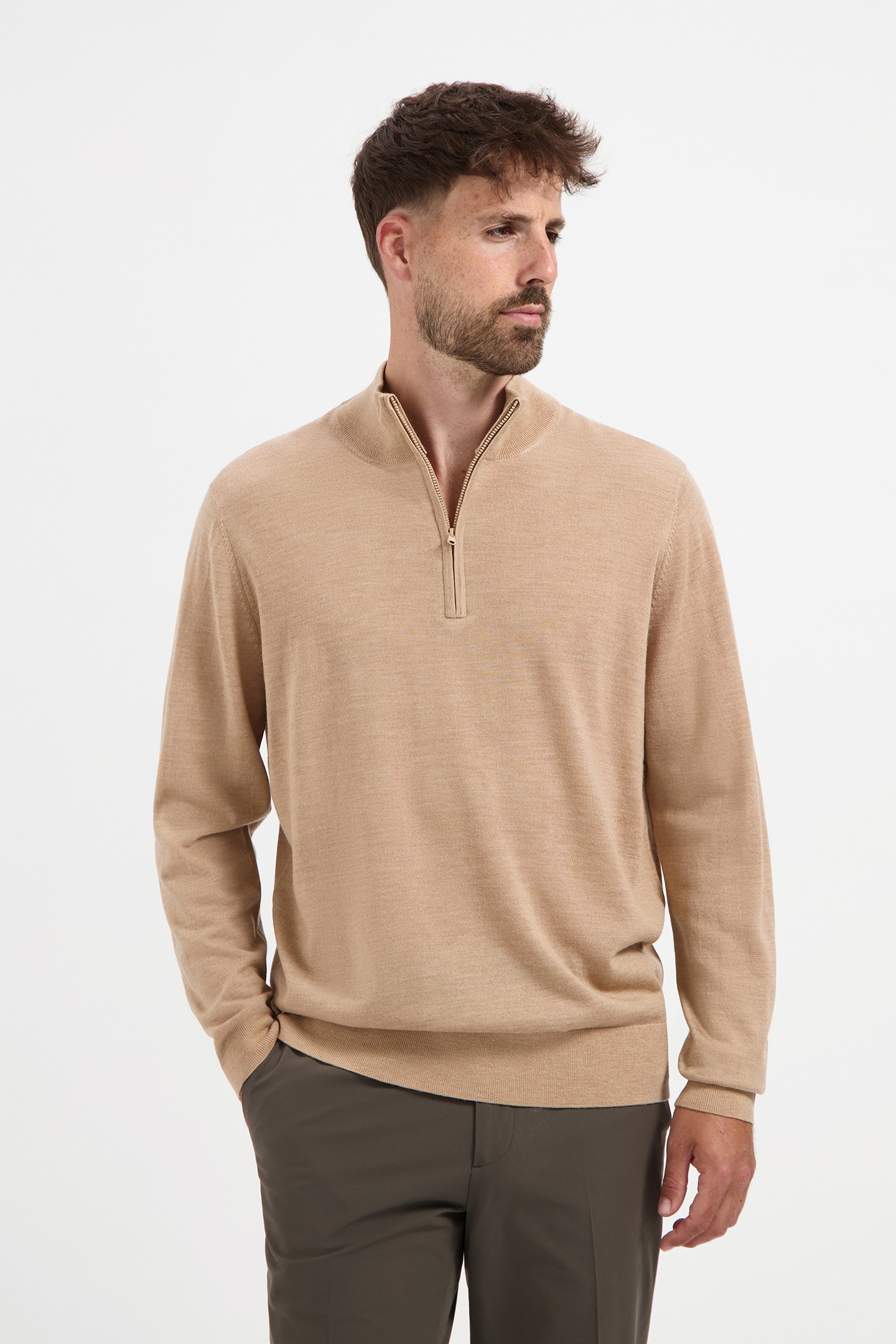 ZIP UP 100% MERINO SAHARA SAND 1
