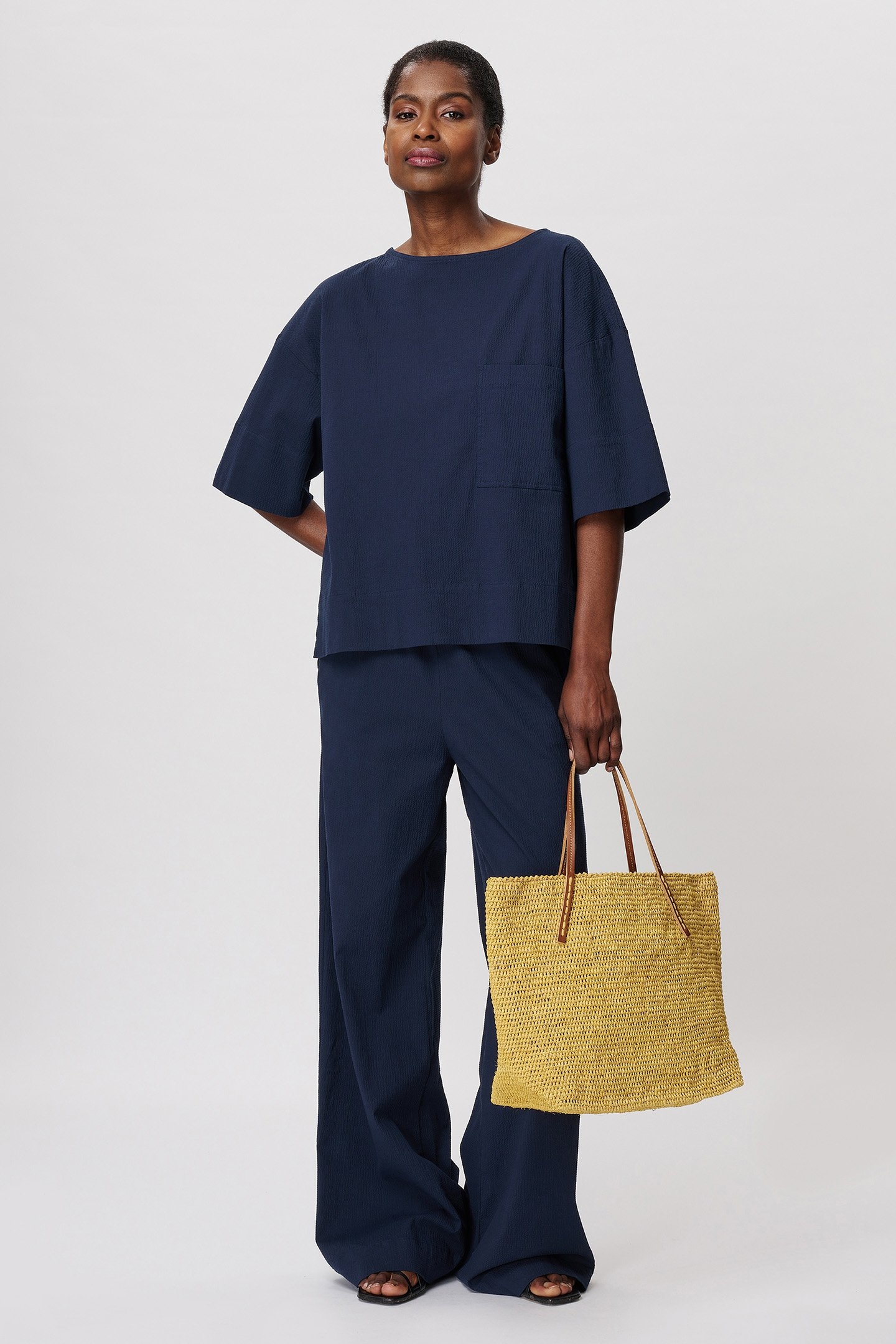 COTTON STRUCTURE T-SHIRT TOP MIDNIGHT BLUE 3