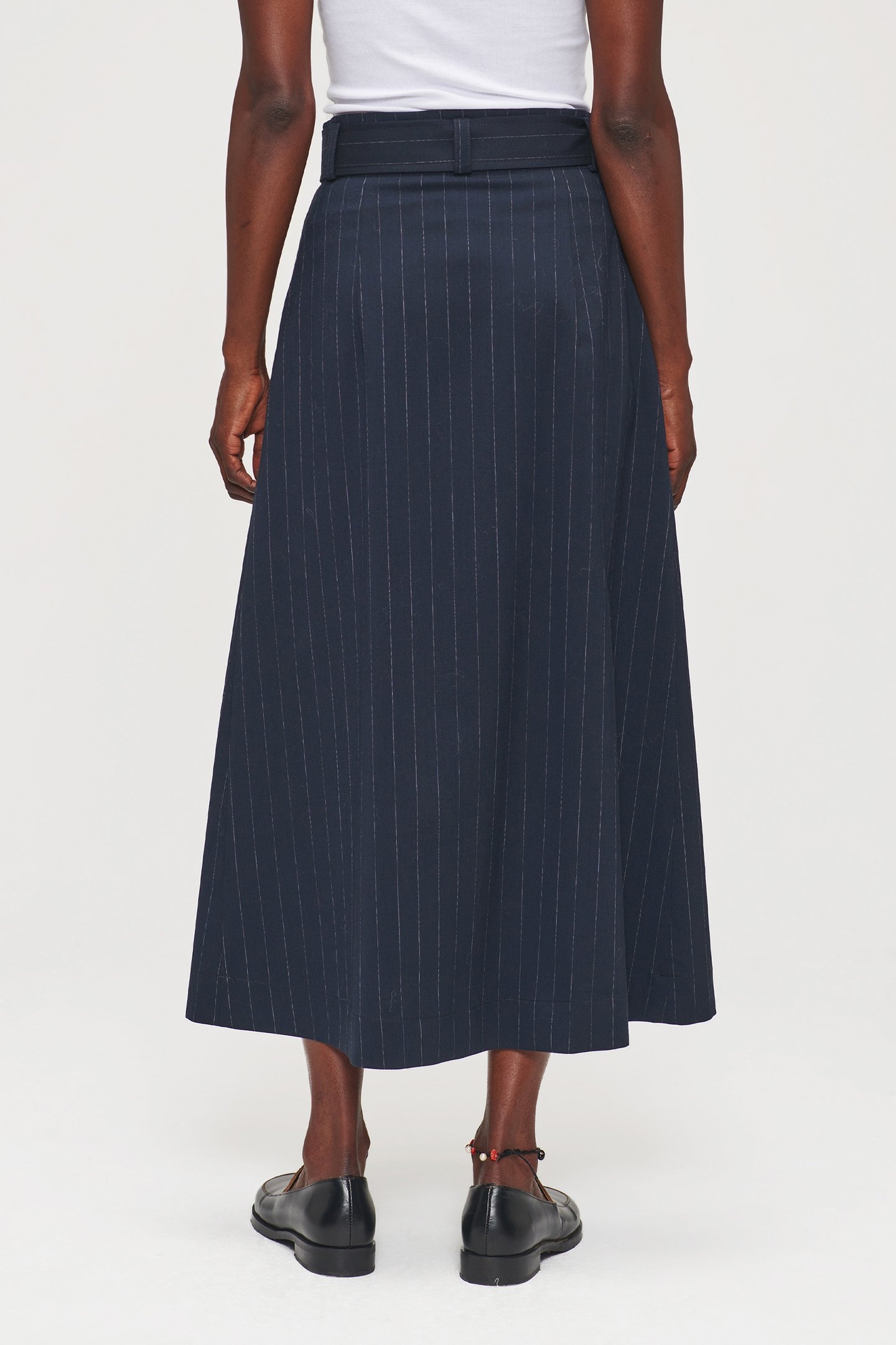 PLEATED PIN STRIPE SKIRT MIDNIGHT BLUE 2