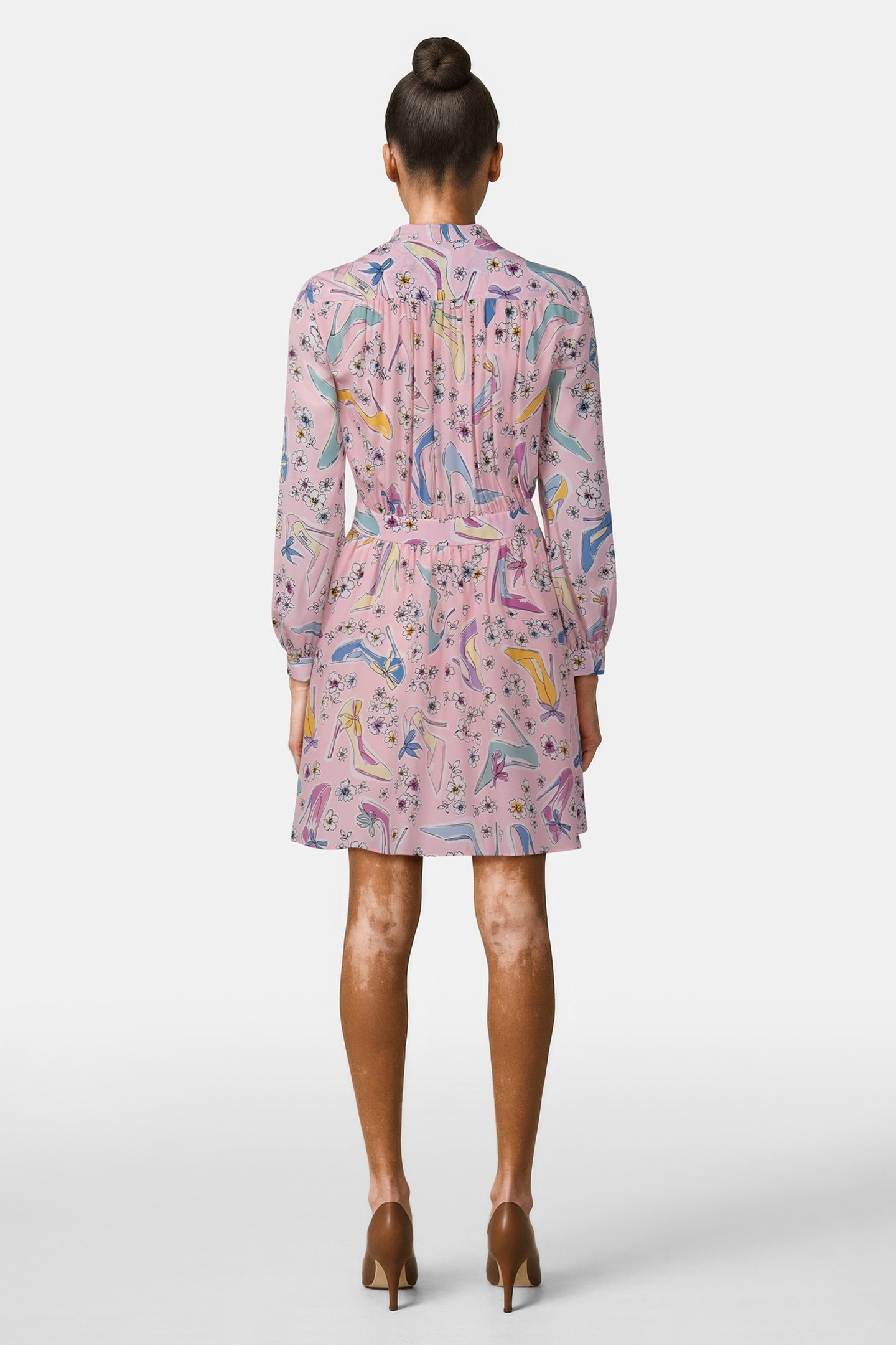 CREPE DE CHINE DRESS HEELS & FLOWERS PINK 1