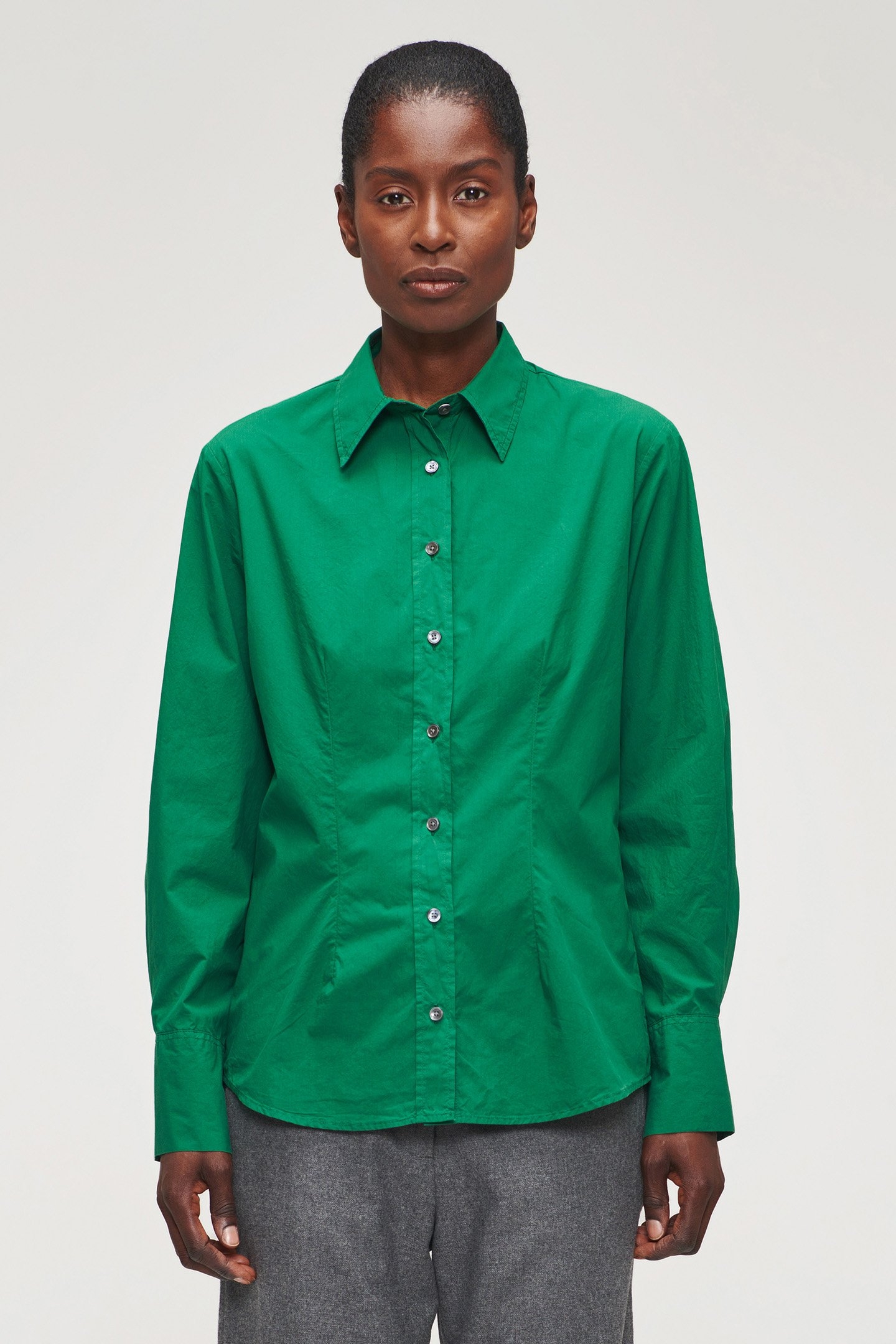 ORG COTTON FITTED SHIRT WARM GREEN 1