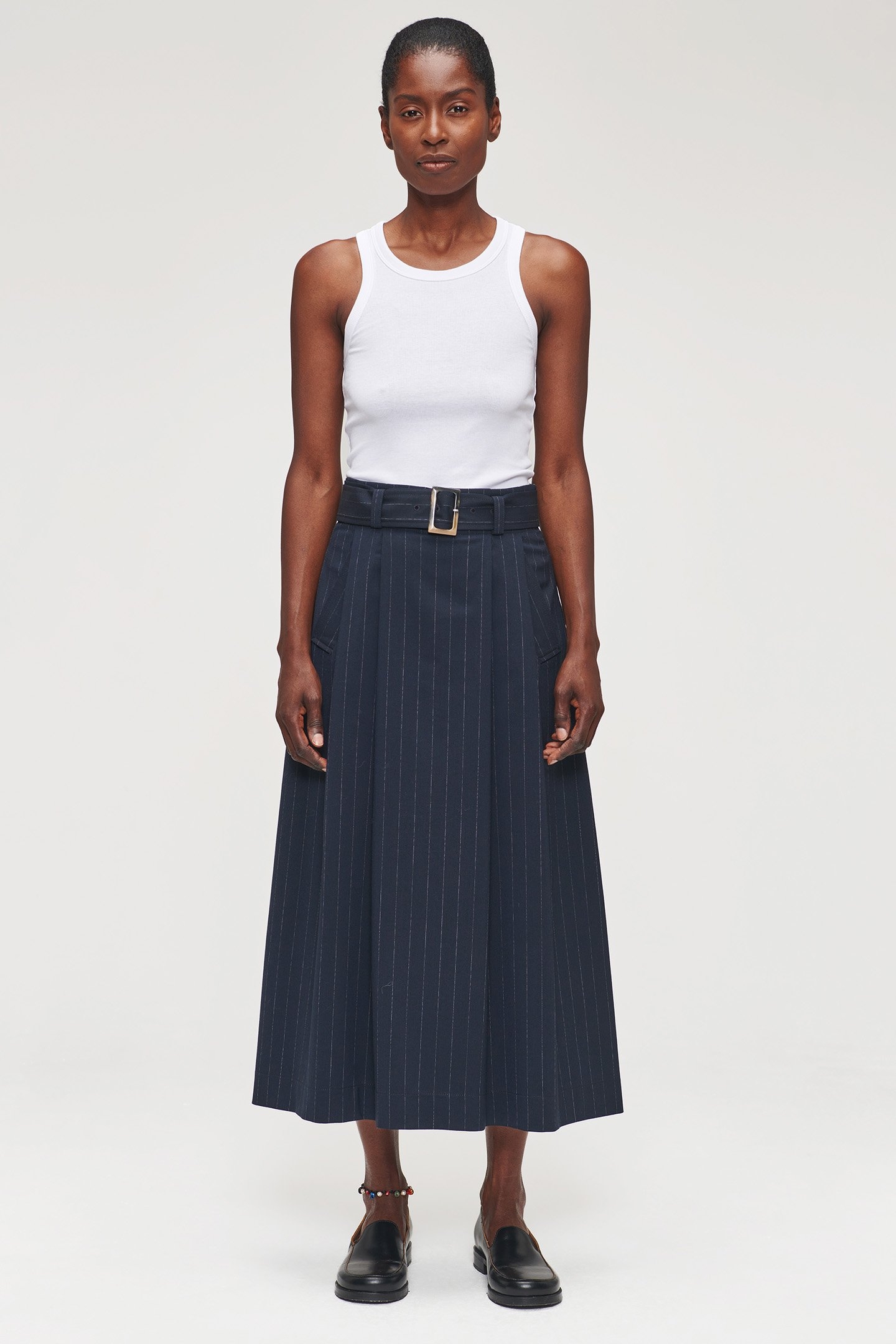 PLEATED PIN STRIPE SKIRT MIDNIGHT BLUE 3